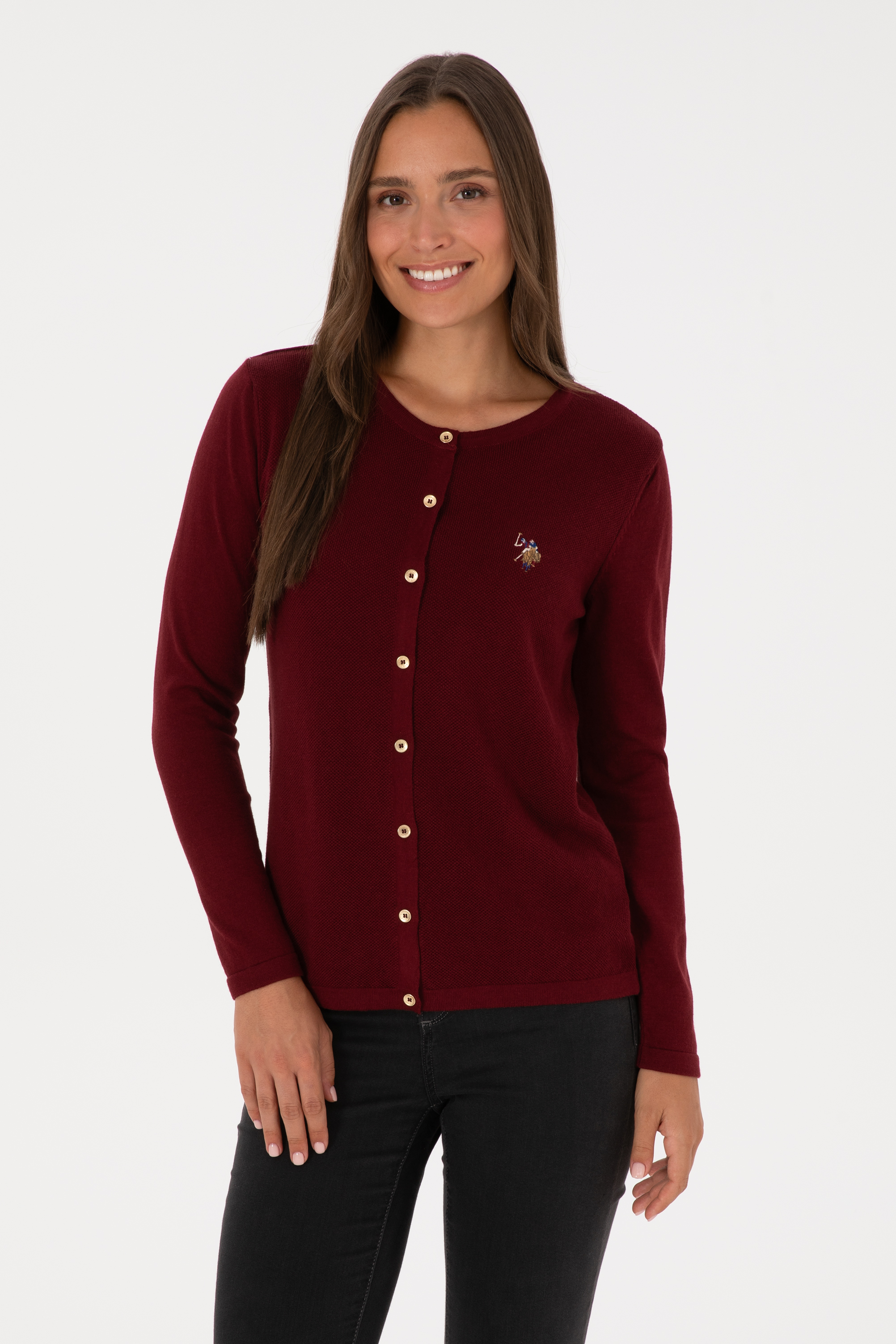 ژاکت تریکو بورگاندی اندامی زنانه یو اس پولو | US POLO ASSN