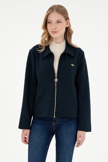سویشرت یقه پولو لاجورد  Crop Top آستین بلند زنانه یو اس پولو | US POLO ASSN