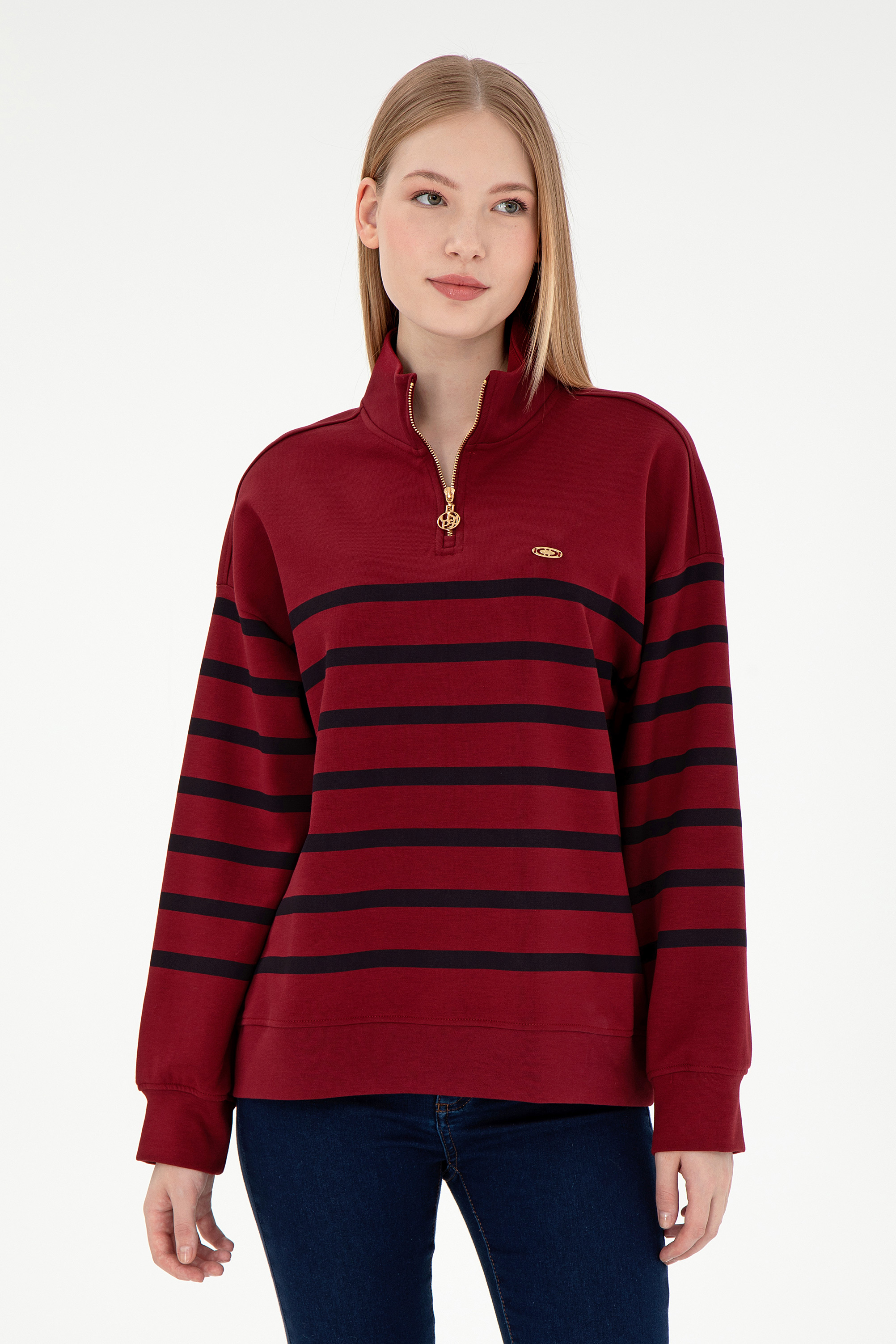 سویشرت بورگاندی ریلکس زنانه یو اس پولو | US POLO ASSN