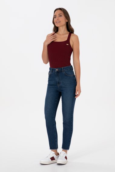 شلوار جین  آبی تیره  MOM HIGH WAIST  زنانه یو اس پولو | US POLO ASSN