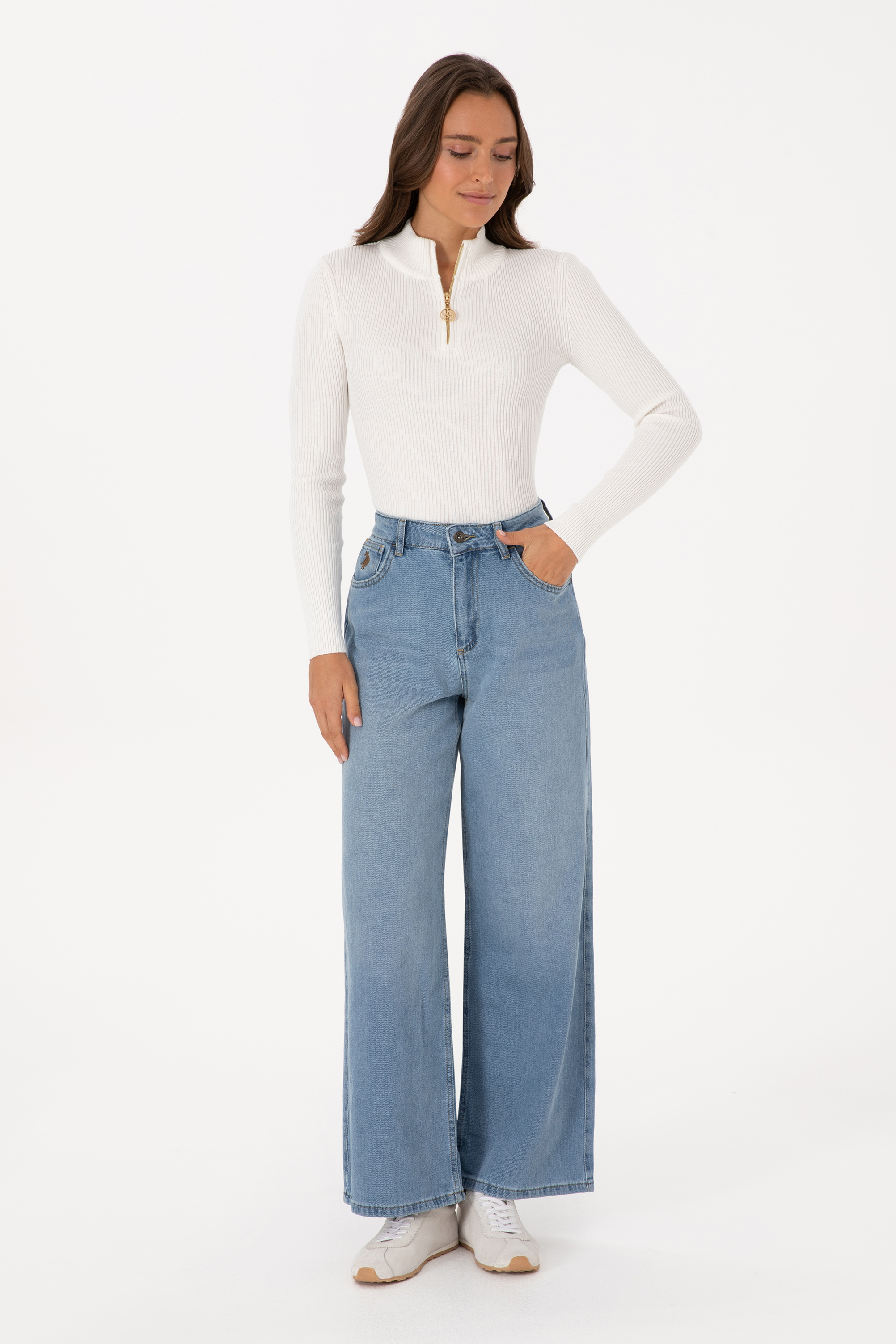 شلوار جین سورمه ای روشن Loose زنانه یو اس پولو | US POLO ASSN