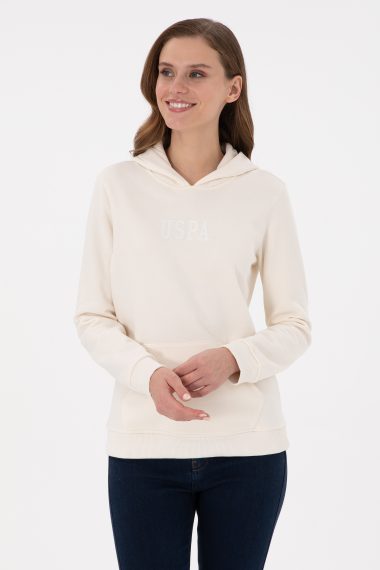 سویشرت هودی بیسیک هودی سفید  رگولار آستین بلند زنانه یو اس پولو | US POLO ASSN