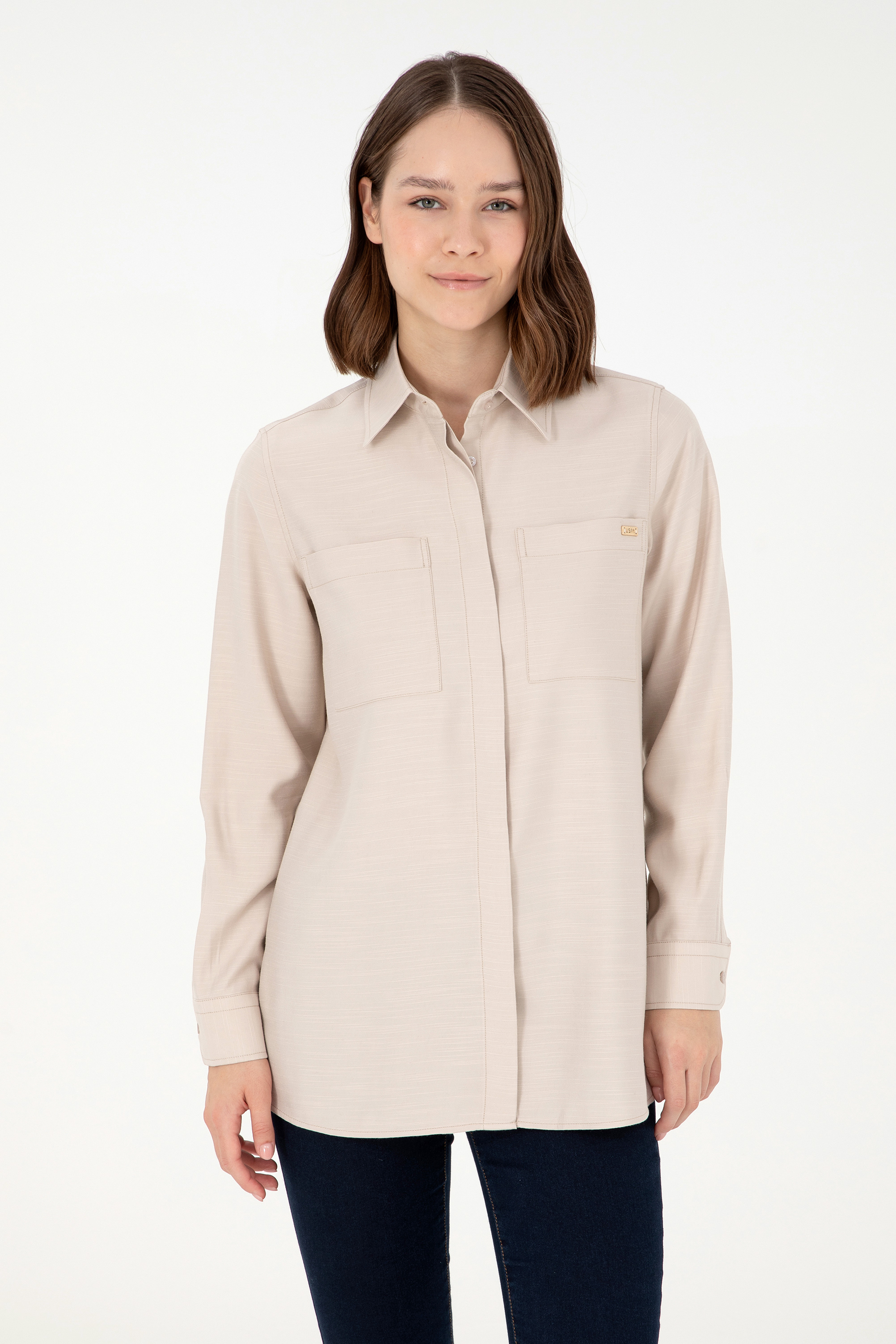 پیراهن خاکستری رگولار زنانه یو اس پولو | US POLO ASSN