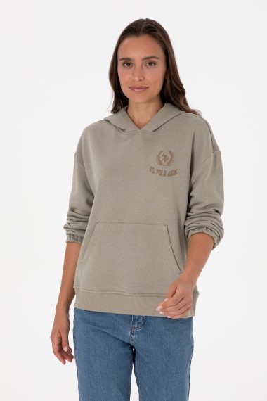 سویشرت هودی  خاکی روشن  ریلکس  زنانه یو اس پولو | US POLO ASSN