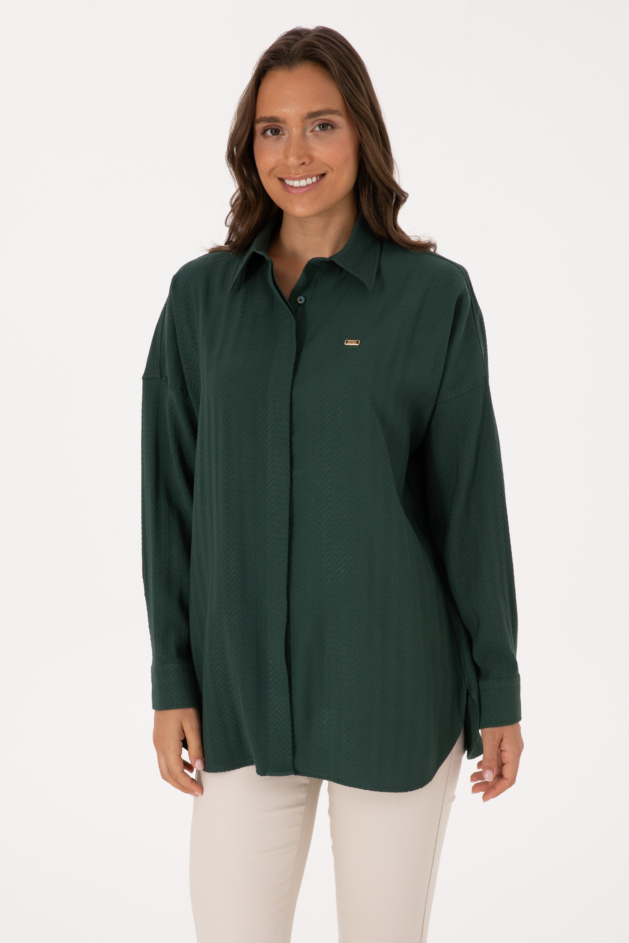 پیراهن سبز تیره Oversize زنانه یو اس پولو | US POLO ASSN
