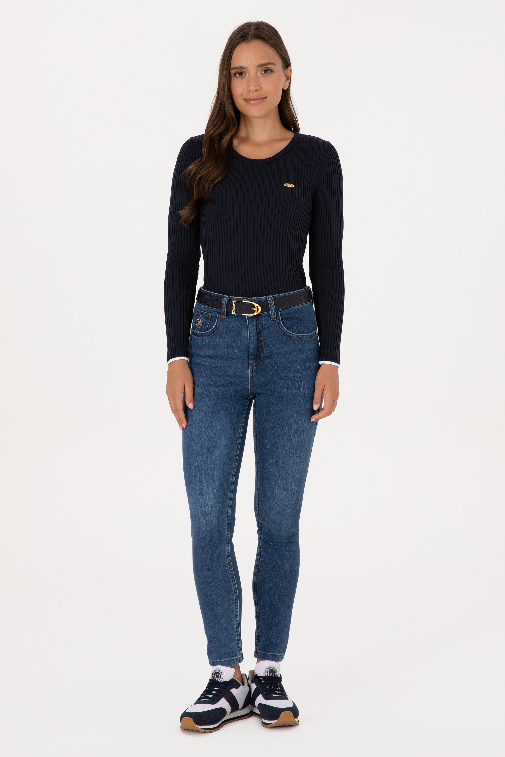 شلوار جین آبی تیره اسکینی فاق بلند زنانه یو اس پولو | US POLO ASSN