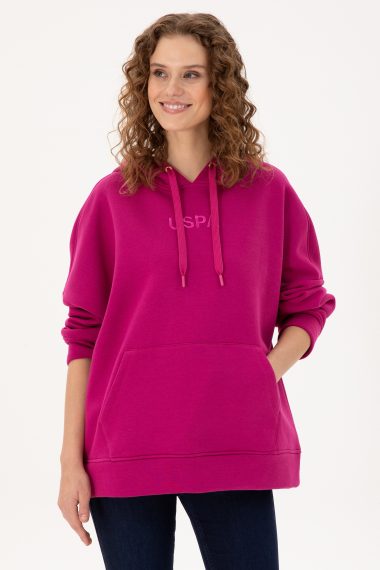 سویشرت هودی هودی ارغوانی  Oversize آستین بلند زنانه یو اس پولو | US POLO ASSN