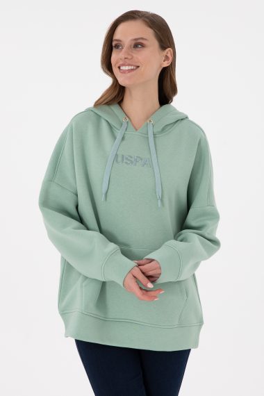سویشرت هودی هودی سبزآبی  Oversize آستین بلند زنانه یو اس پولو | US POLO ASSN