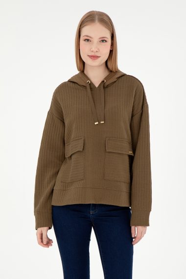 سویشرت هودی هودی خاکی  ریلکس  زنانه یو اس پولو | US POLO ASSN