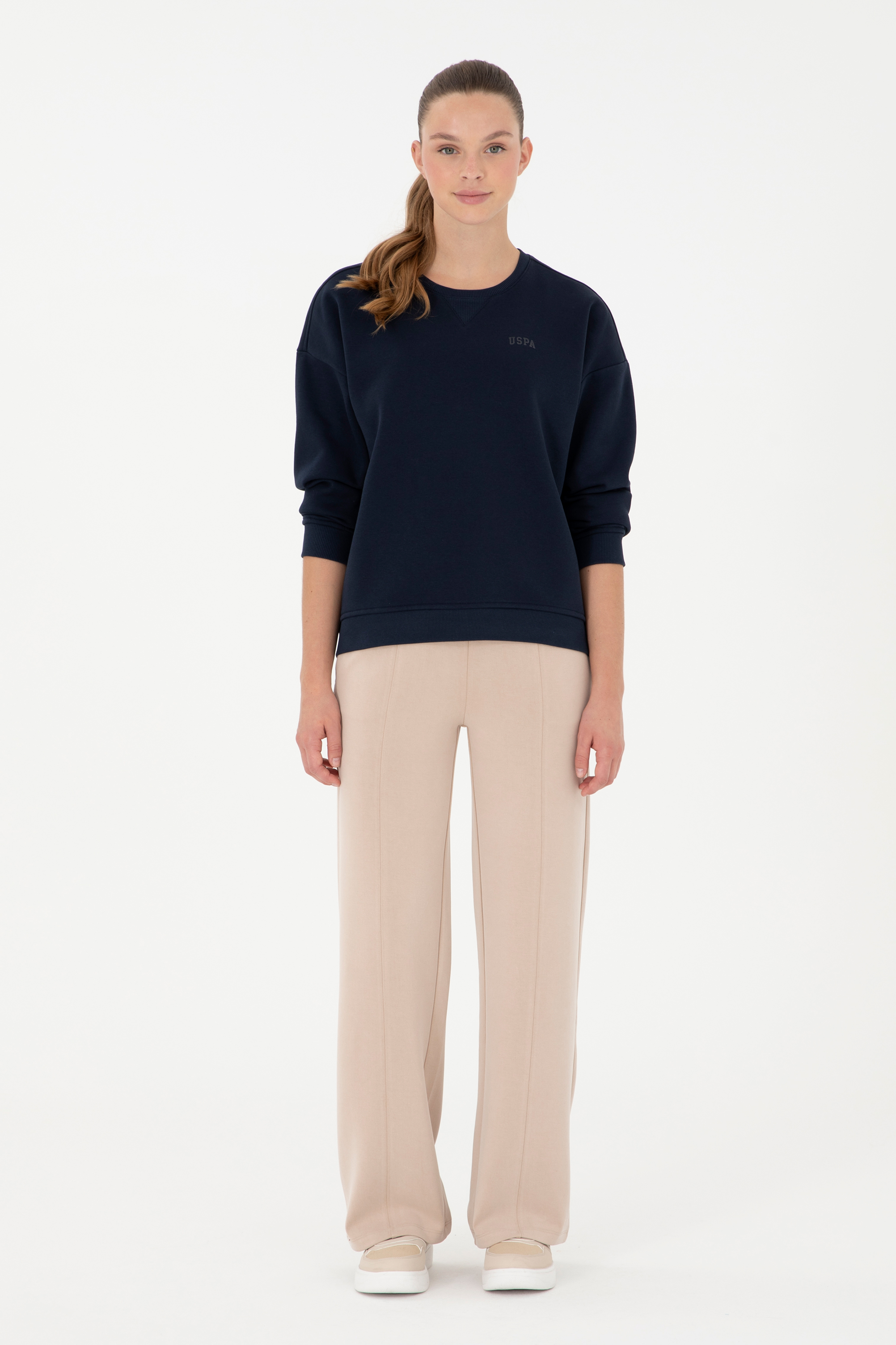 شلوار ورزشی کرمی Loose زنانه یو اس پولو | US POLO ASSN