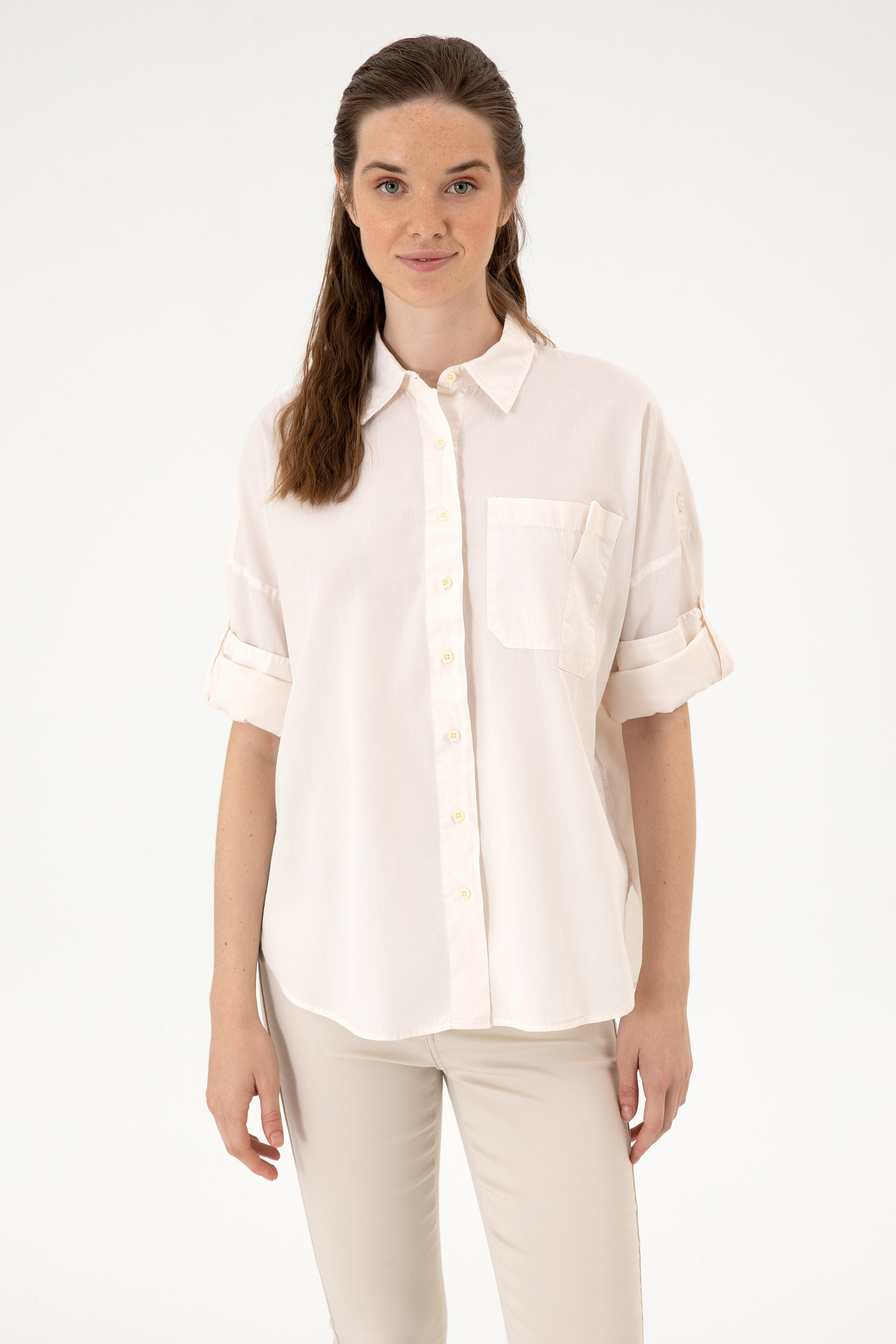 پیراهن سفید Oversize زنانه یو اس پولو | US POLO ASSN