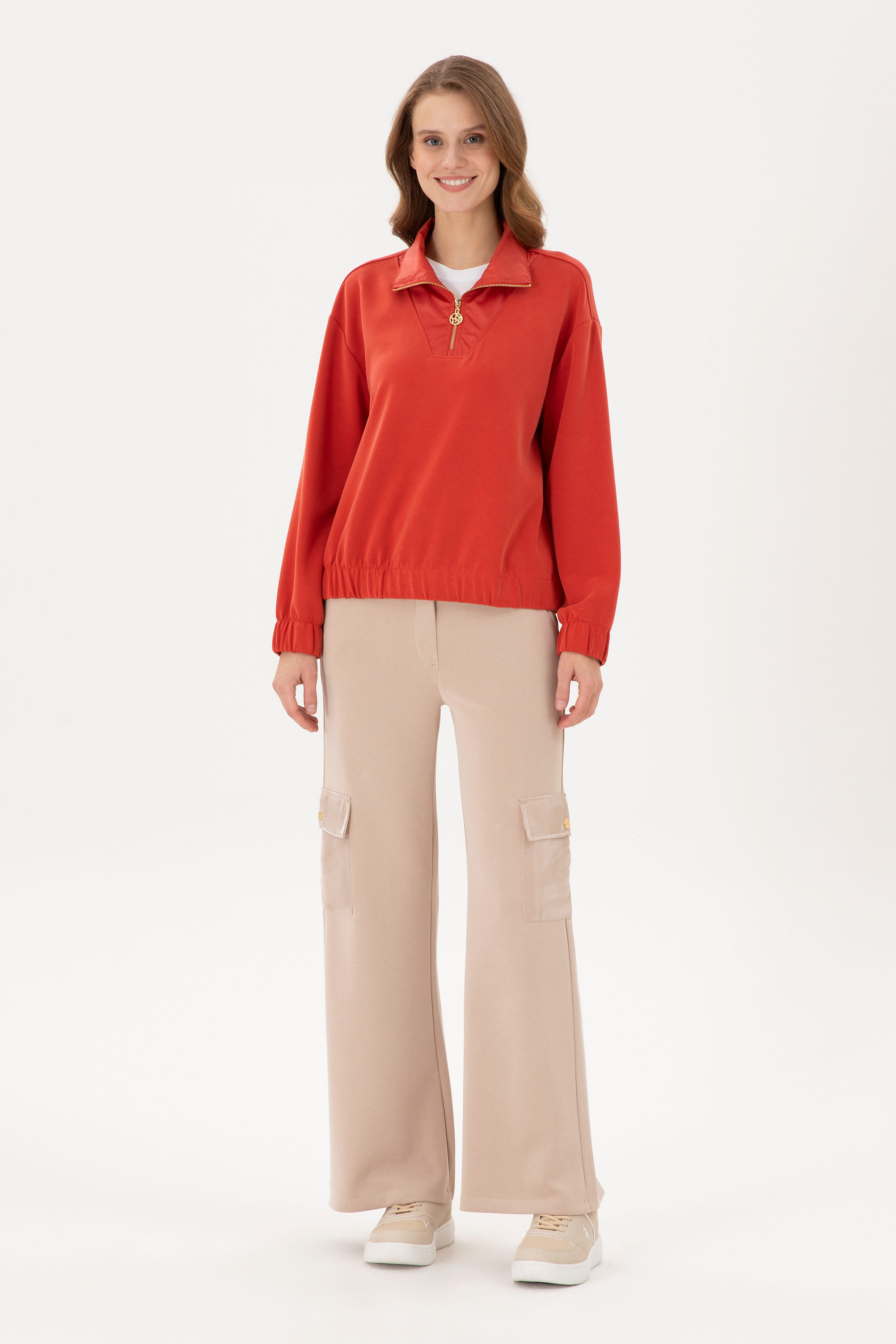 شلوار ورزشی کرمی Flare زنانه یو اس پولو | US POLO ASSN