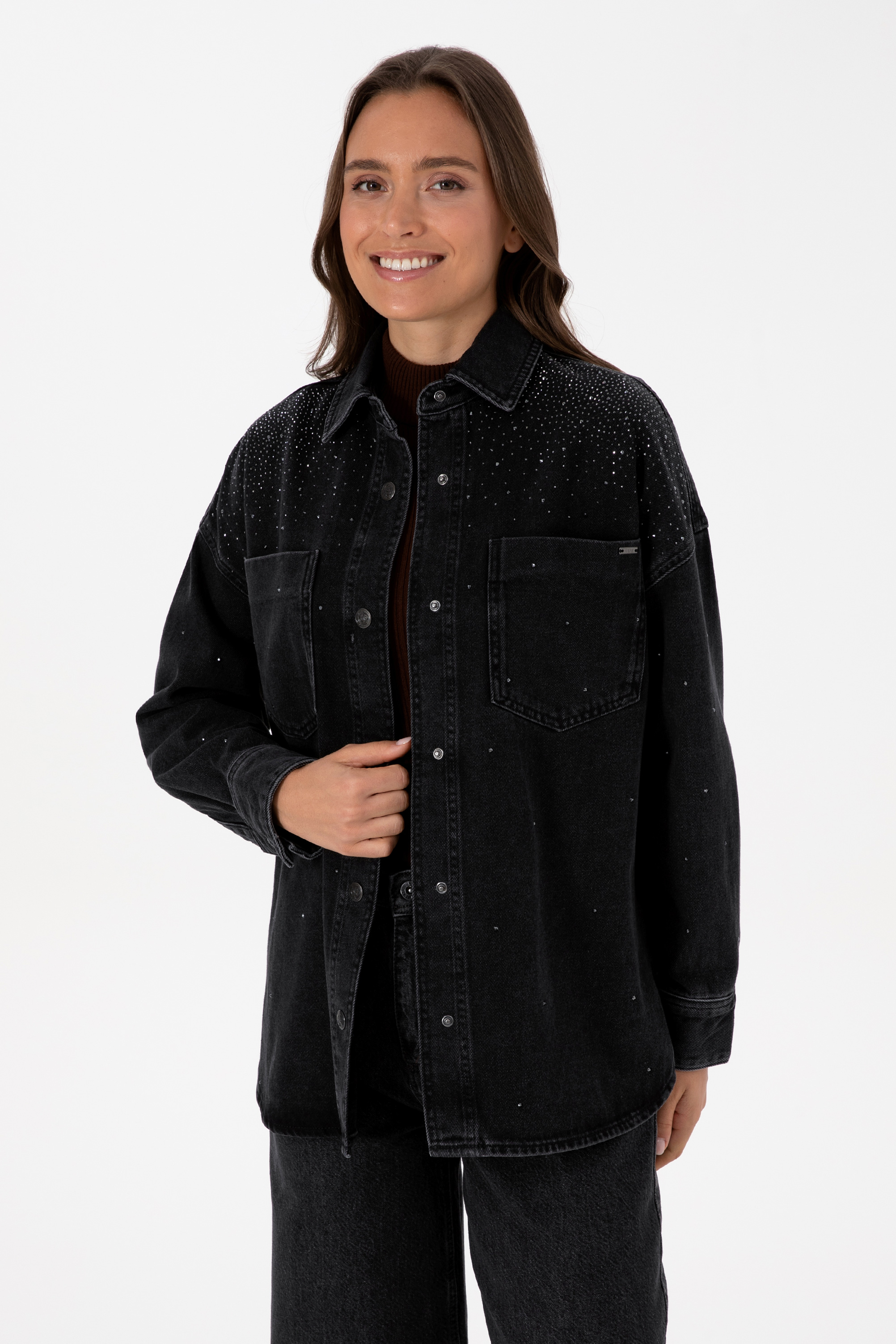 پیراهن جین سیاه Oversize زنانه یو اس پولو | US POLO ASSN