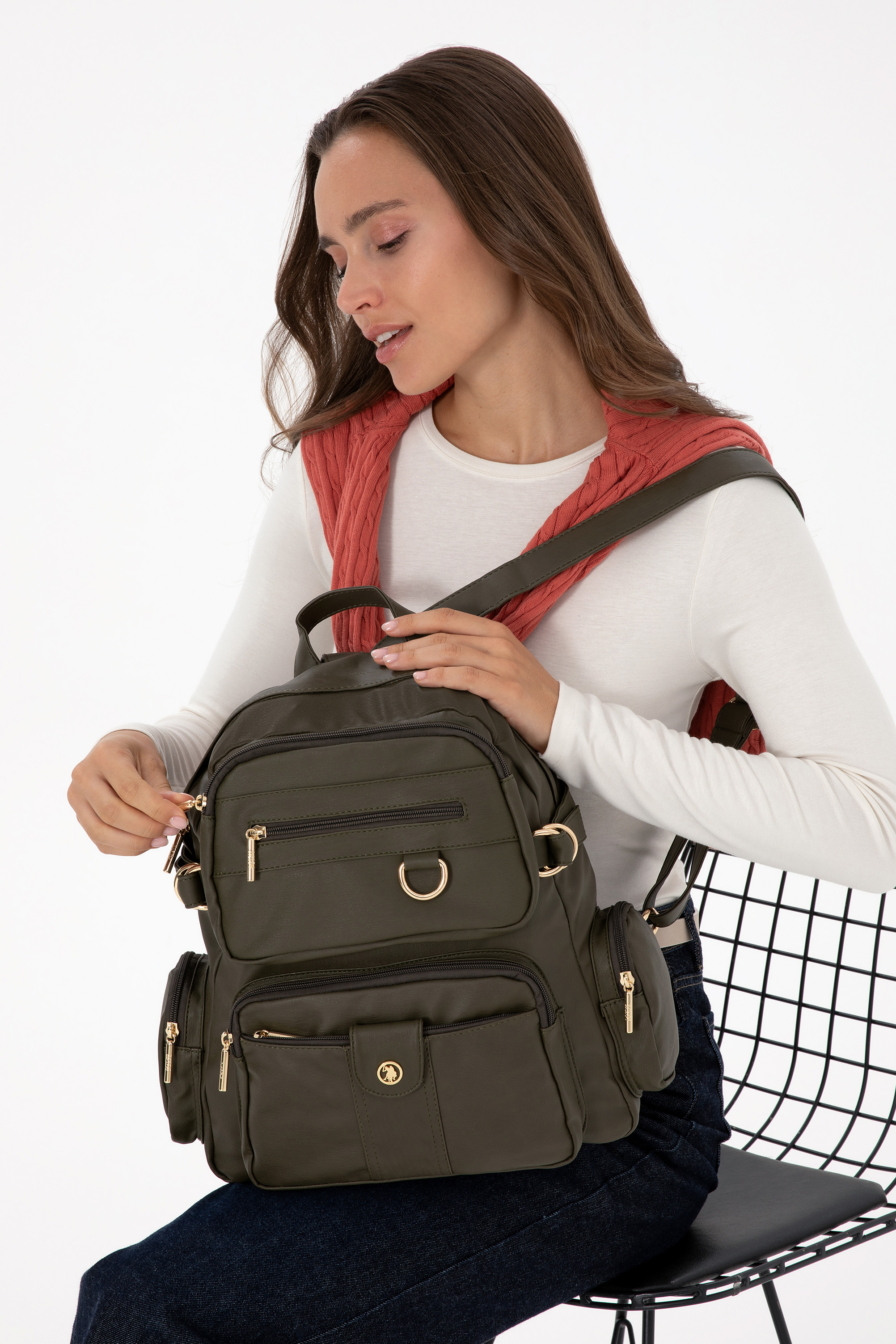 کوله پشتی خاکی استاندارد فیت زنانه یو اس پولو | US POLO ASSN