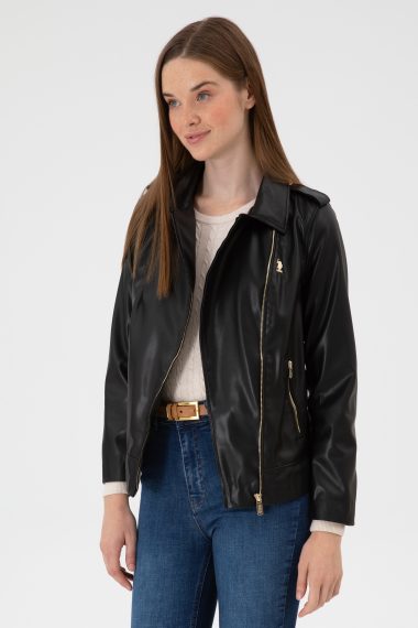 کت چرم  سیاه  استاندارد فیت  زنانه یو اس پولو | US POLO ASSN
