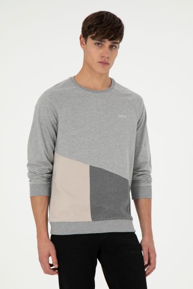 سویشرت یقه اسکی خاکستری ملانژ  رگولار آستین بلند مردانه یو اس پولو | US POLO ASSN