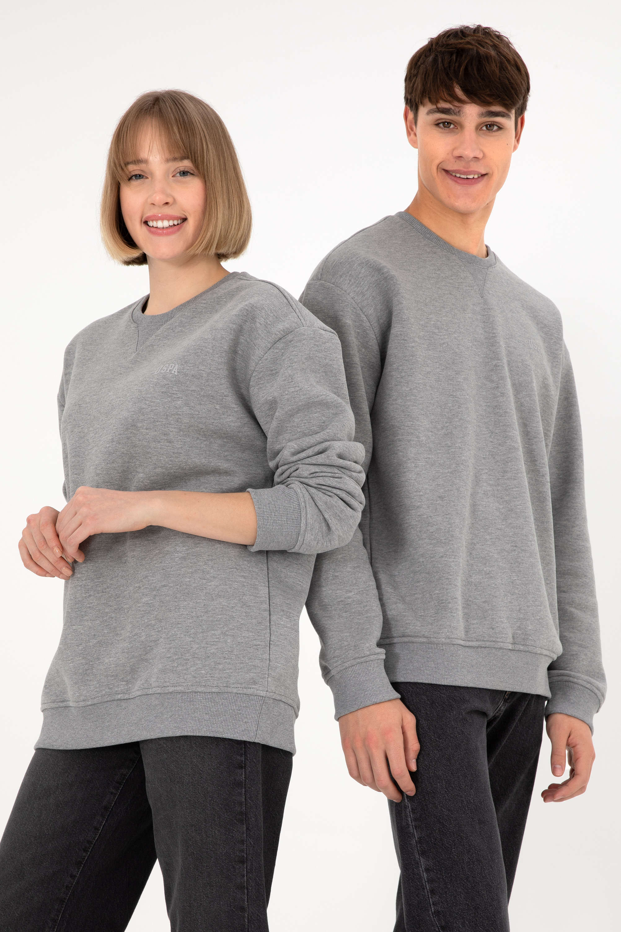 سویشرت یقه گرد خاکستری ملانژ ریلکس مردانه یو اس پولو | US POLO ASSN