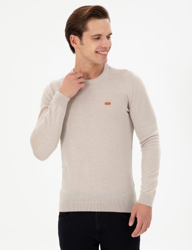 بافت یقه گرد خاکستری ملانژ  اندامی  مردانه یو اس پولو | US POLO ASSN