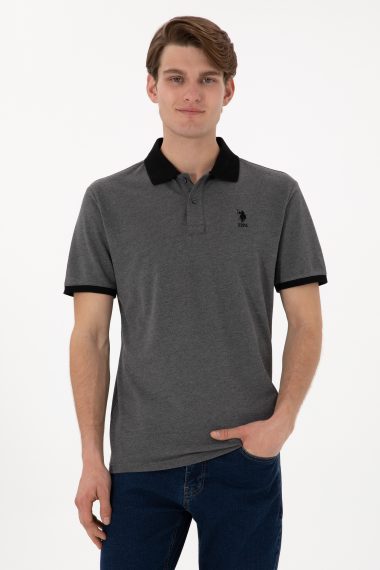 تی شرت بیسیک یقه پولو زغالی ملانژ  رگولار  مردانه یو اس پولو | US POLO ASSN