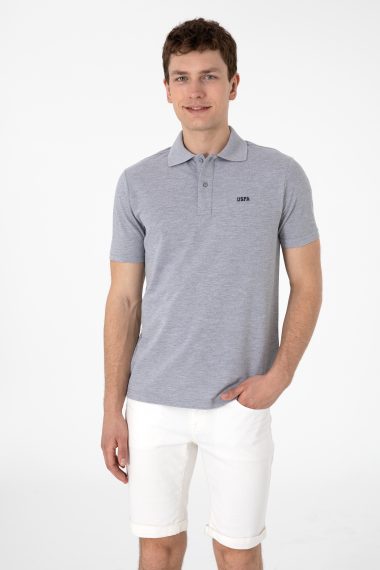 تی شرت بیسیک یقه پولو خاکستری ملانژ  رگولار  مردانه یو اس پولو | US POLO ASSN