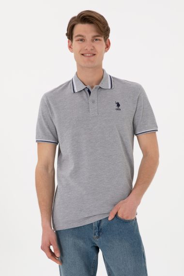 تی شرت بیسیک یقه پولو خاکستری ملانژ  رگولار  مردانه یو اس پولو | US POLO ASSN