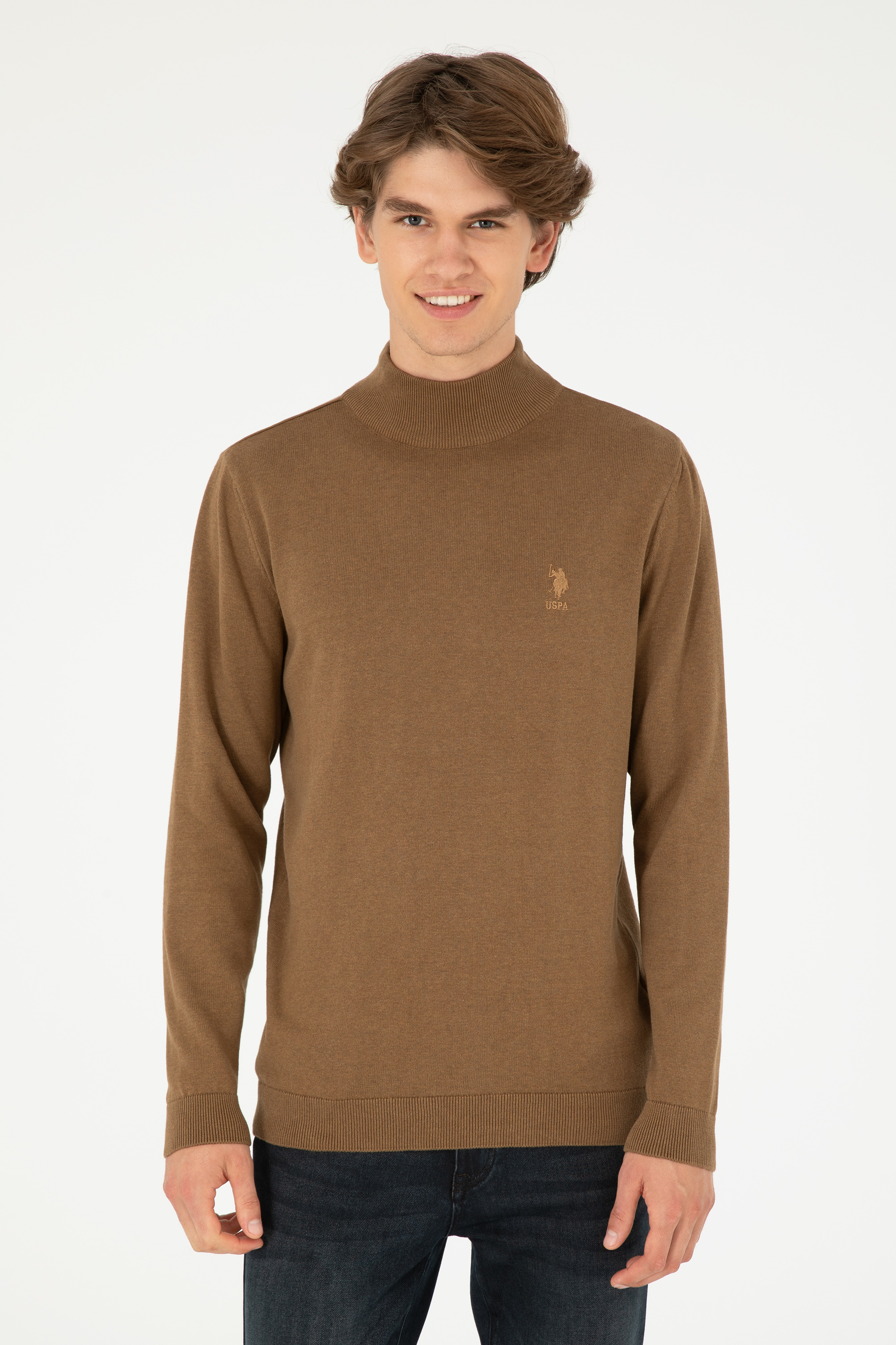بافت بیسیک خاکی ملانژ اندامی مردانه یو اس پولو | US POLO ASSN