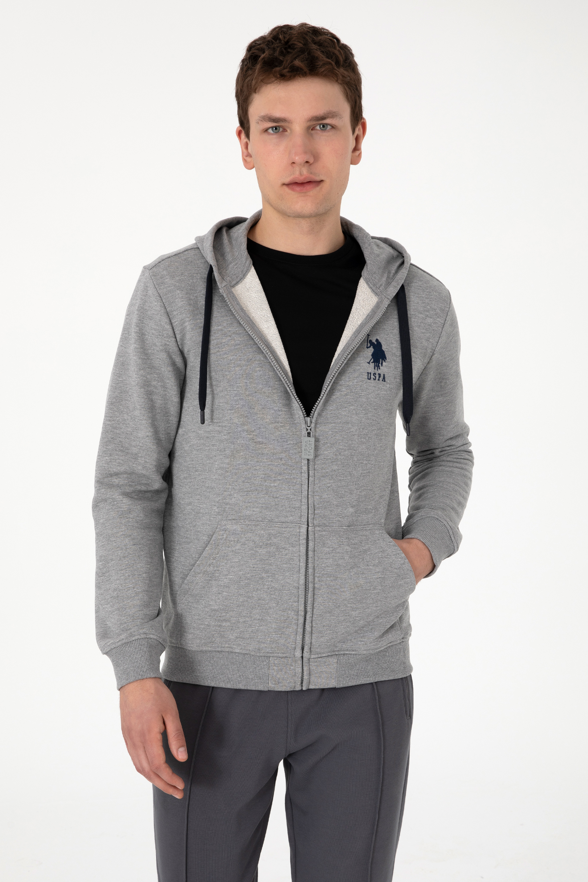 ژاکت خاکستری ملانژ رگولار مردانه یو اس پولو | US POLO ASSN
