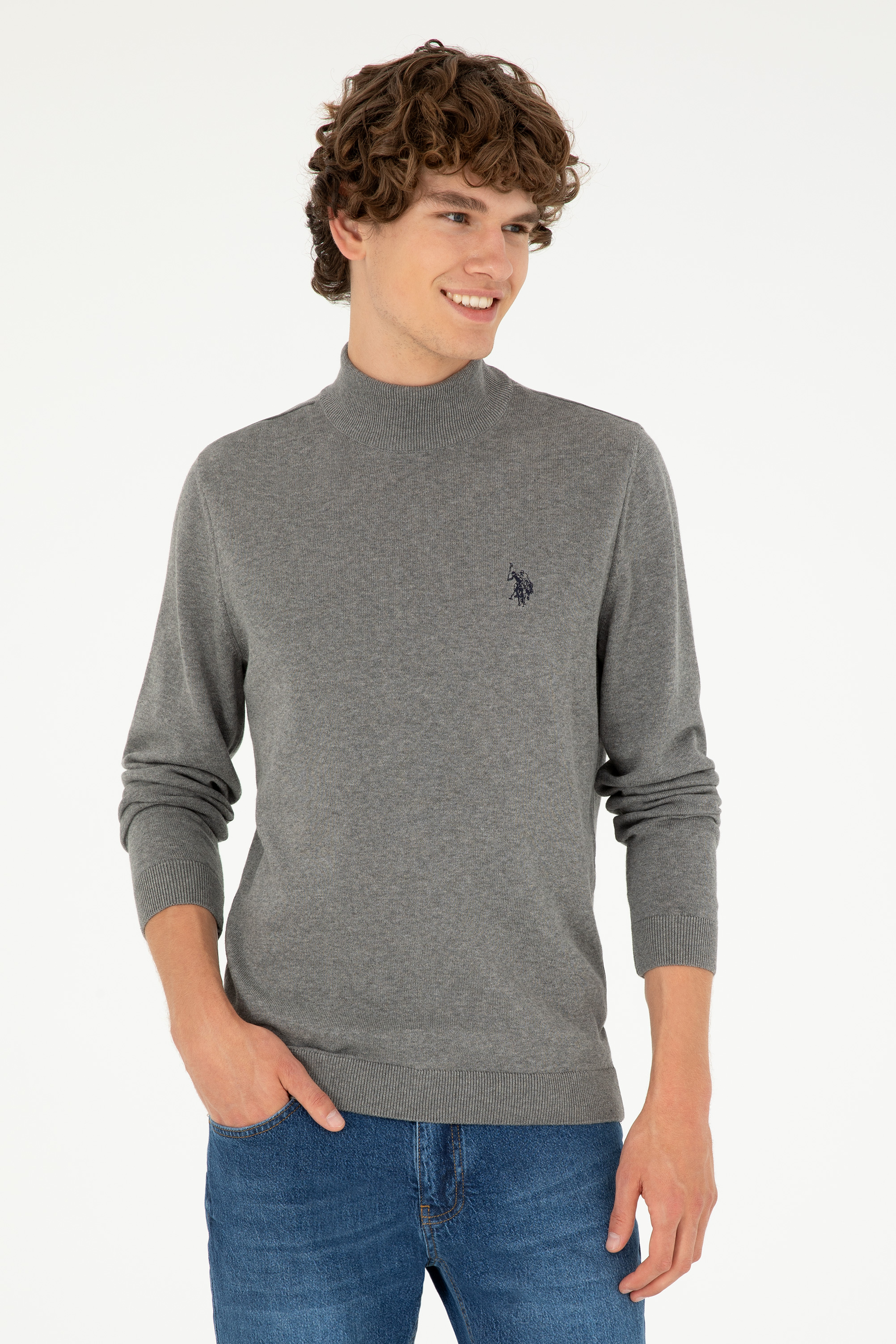 بافت بیسیک خاکستری ملانژ اندامی مردانه یو اس پولو | US POLO ASSN