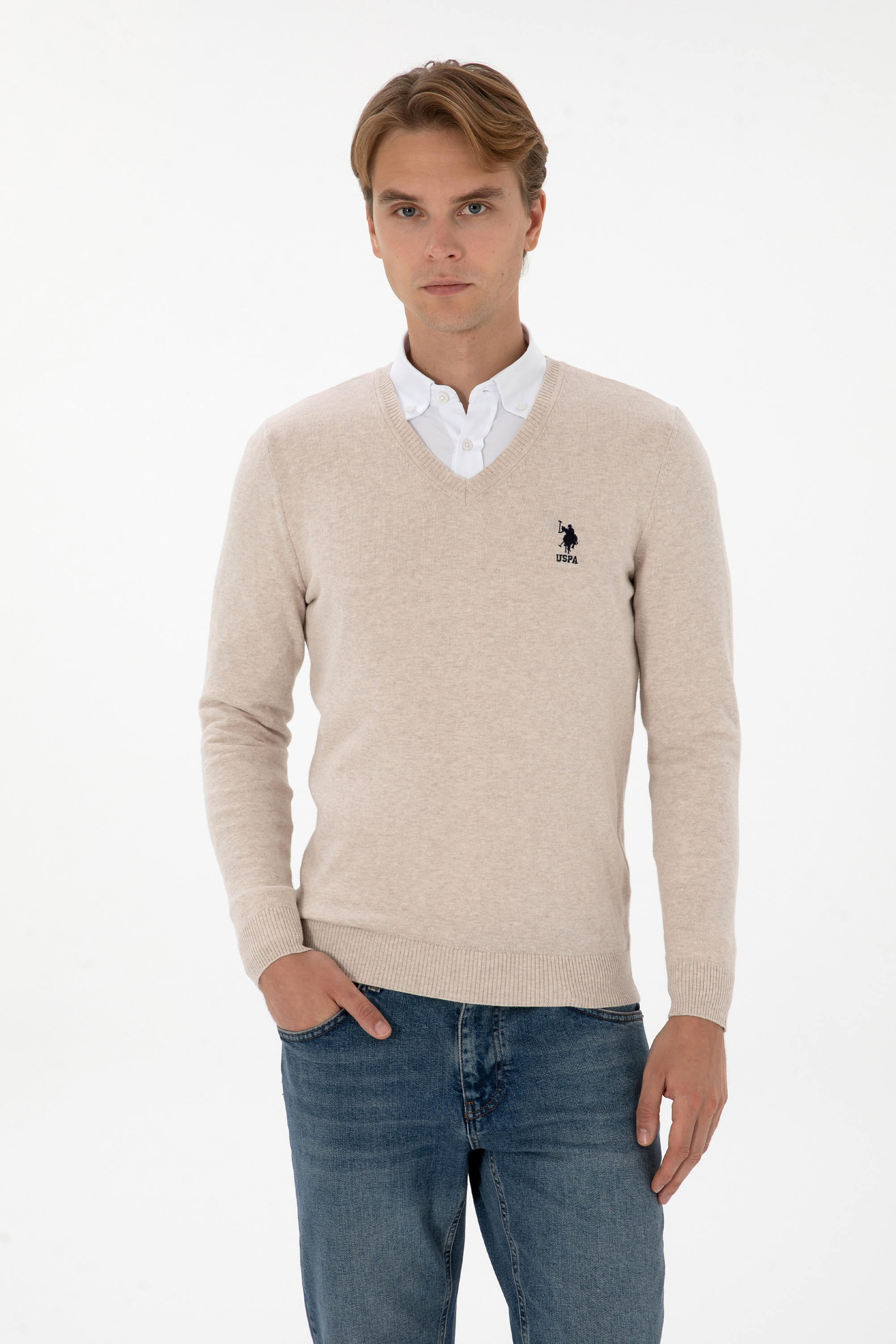 بافت بیسیک خاکستری ملانژ اندامی مردانه یو اس پولو | US POLO ASSN