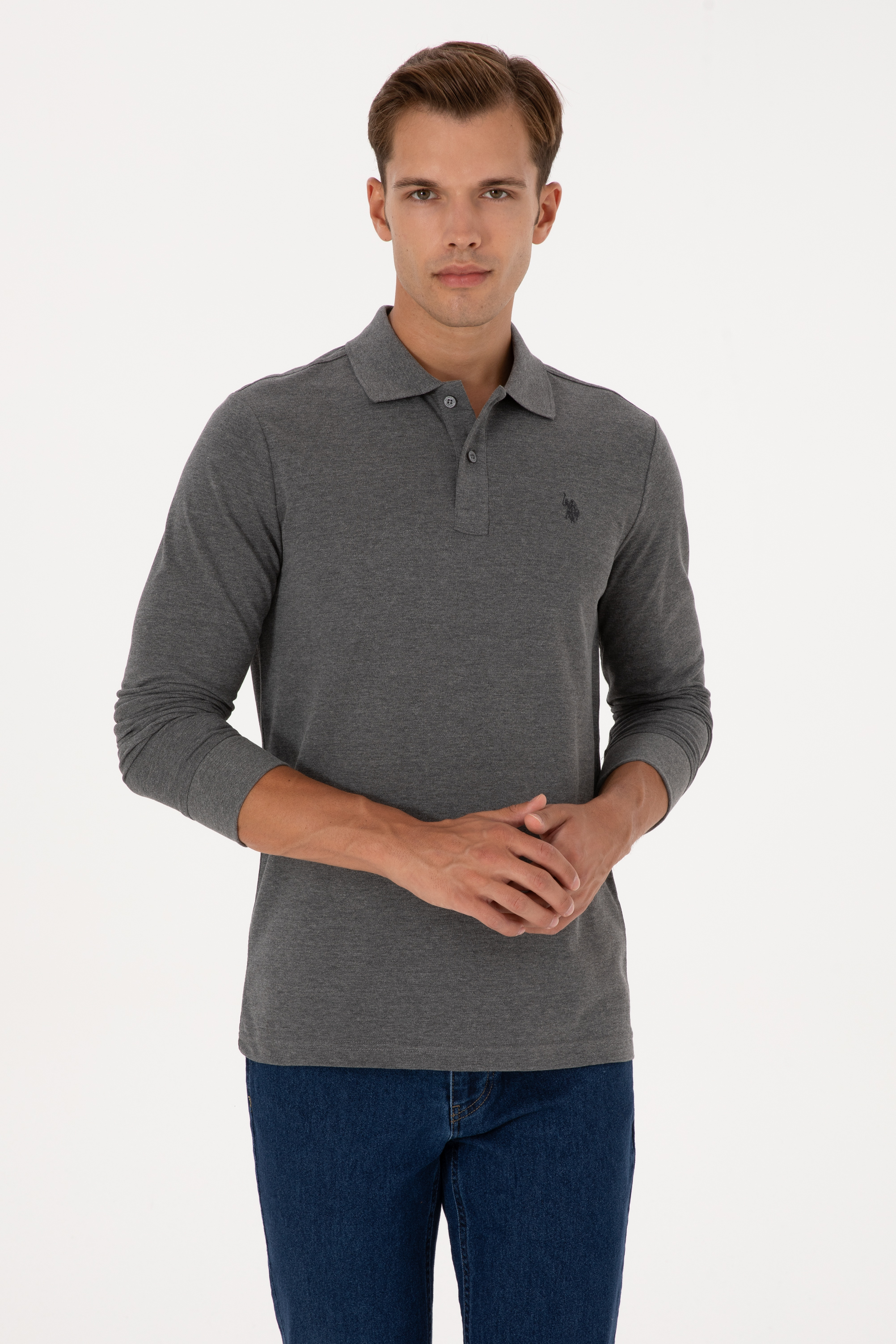 سویشرت بیسیک زغالی ملانژ رگولار مردانه یو اس پولو | US POLO ASSN