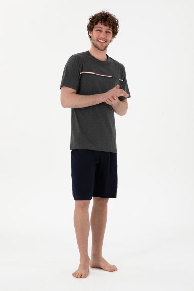 ست پیژامه یقه گرد زغالی ملانژ  استاندارد فیت  مردانه یو اس پولو | US POLO ASSN