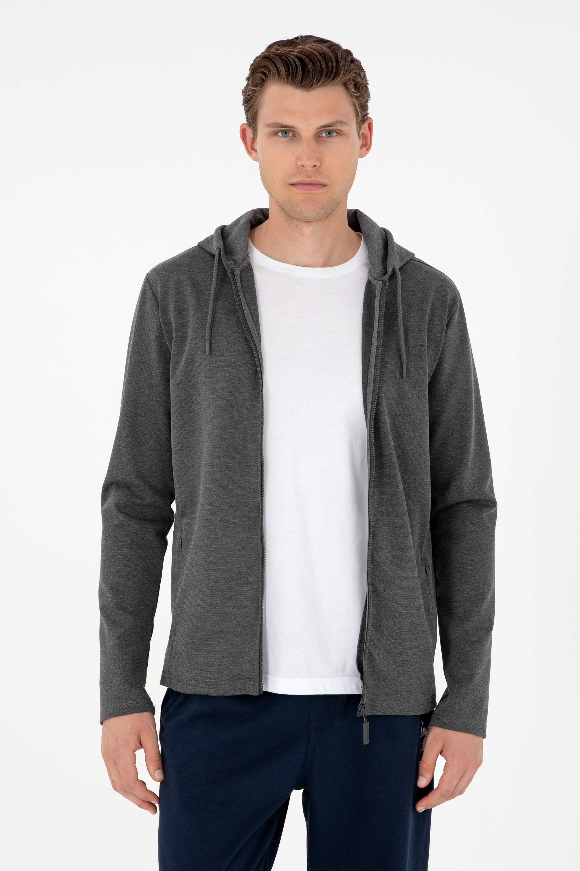 ژاکت زغالی ملانژ رگولار مردانه یو اس پولو | US POLO ASSN