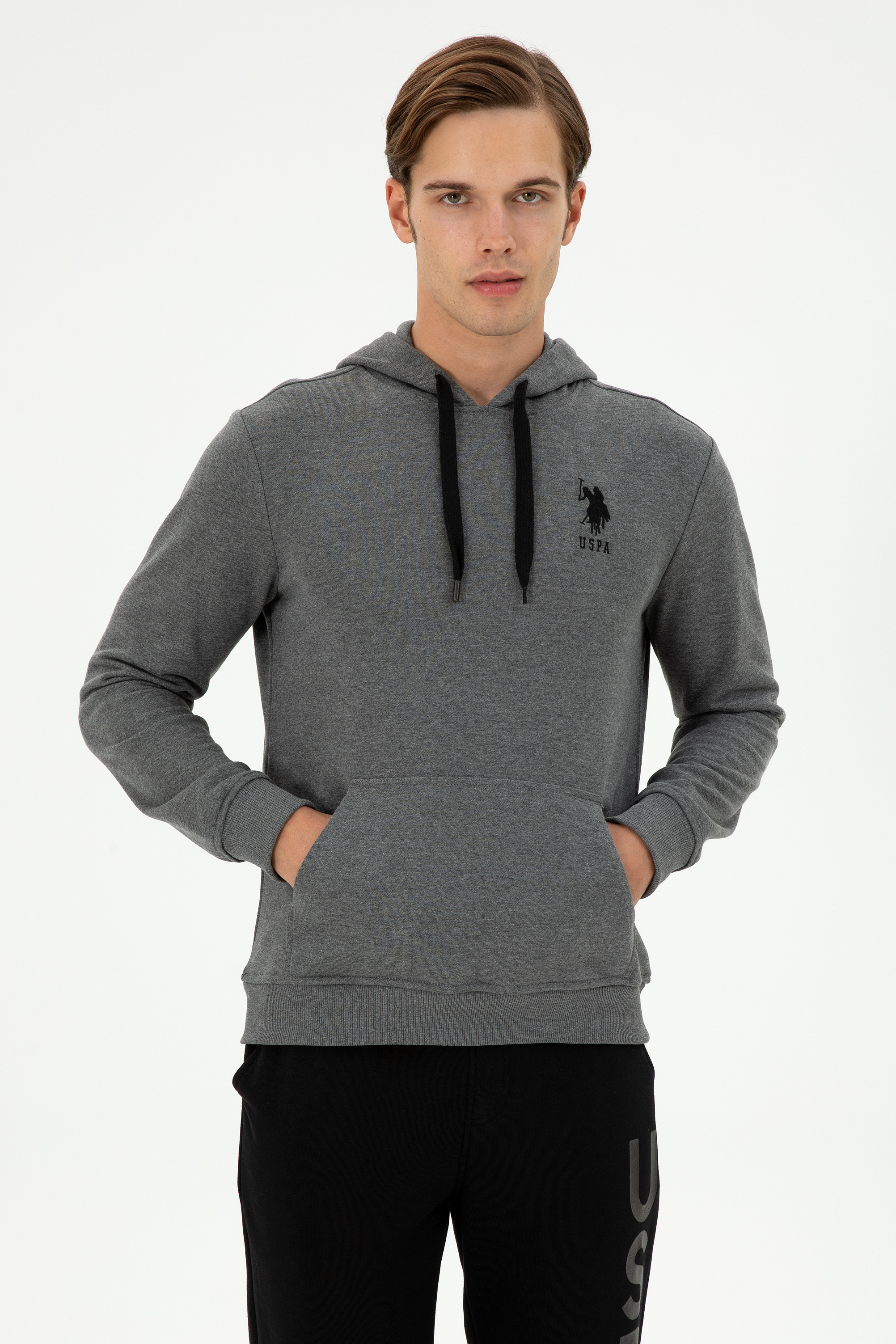 سویشرت بیسیک زغالی ملانژ رگولار مردانه یو اس پولو | US POLO ASSN