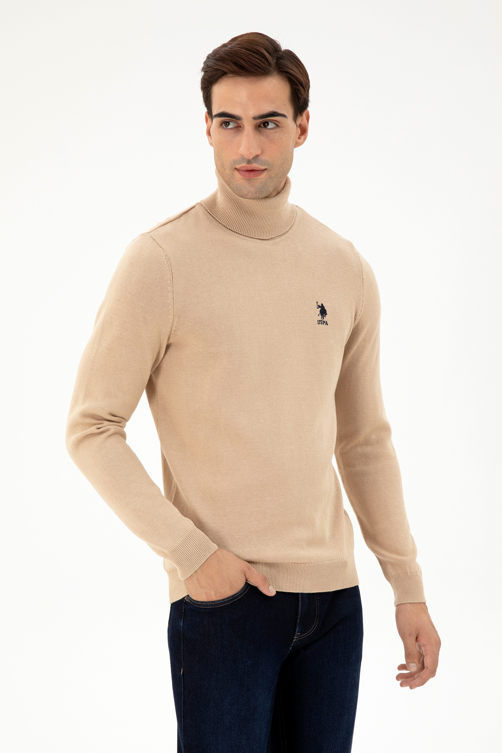بافت بیسیک کرمی ملانژ اندامی مردانه یو اس پولو | US POLO ASSN