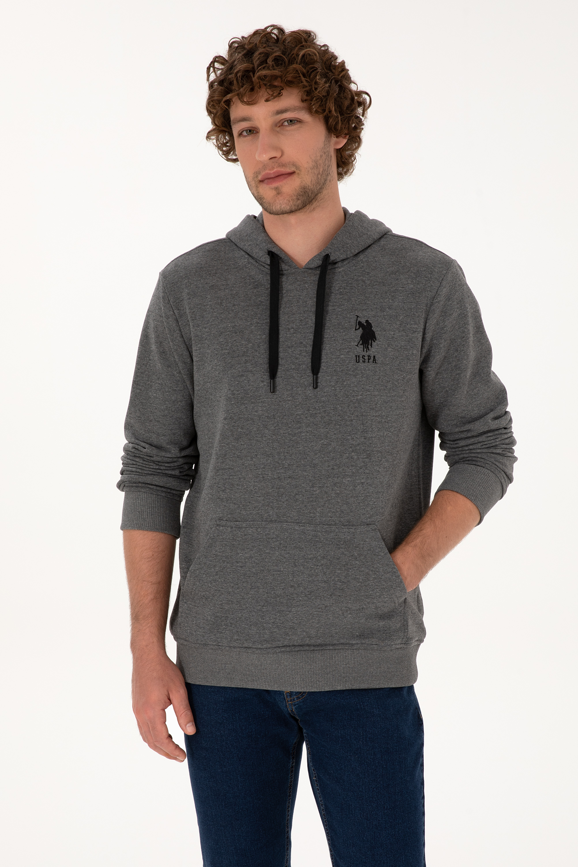 سویشرت بیسیک زغالی ملانژ رگولار مردانه یو اس پولو | US POLO ASSN
