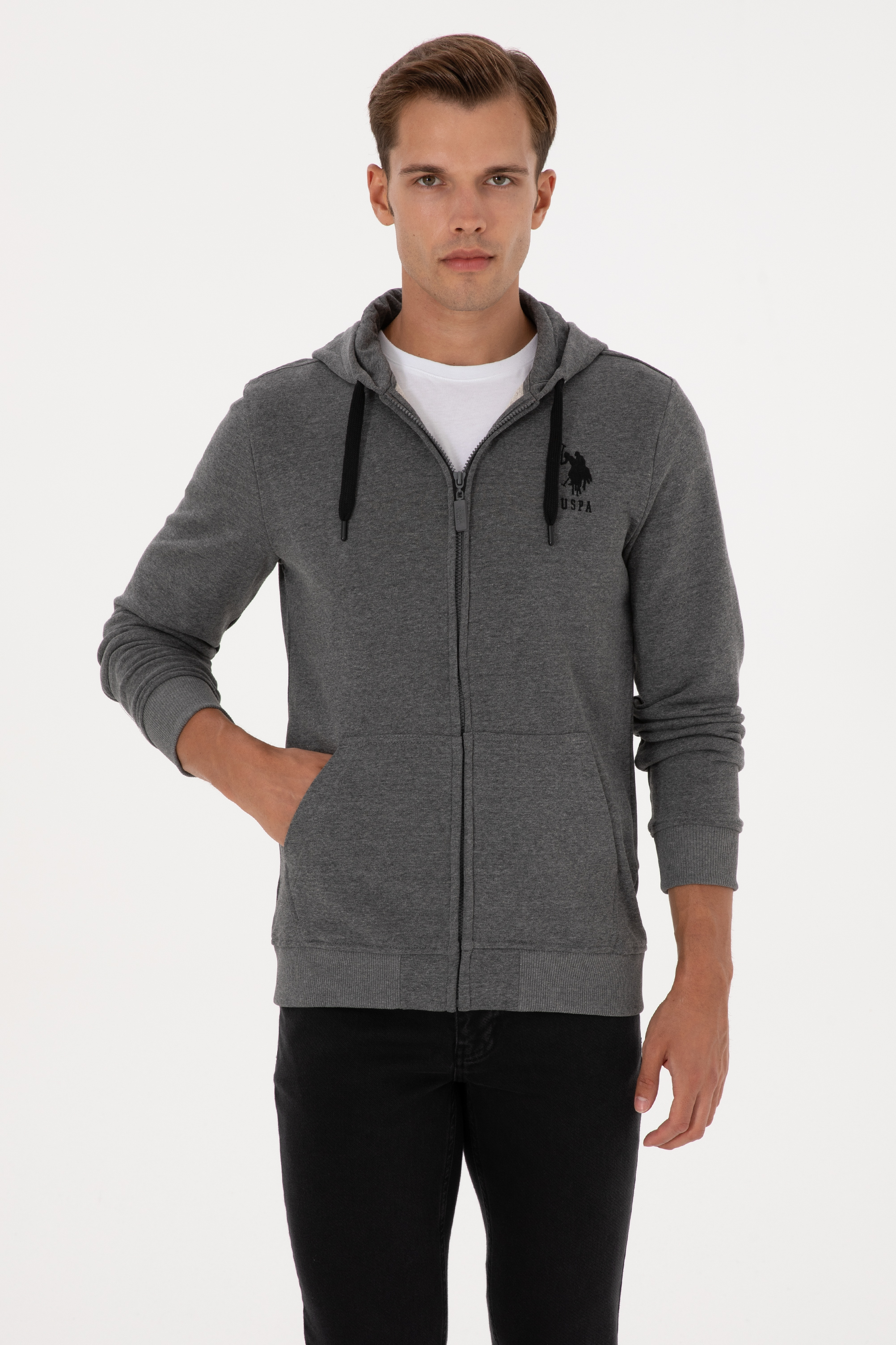 ژاکت زغالی ملانژ رگولار مردانه یو اس پولو | US POLO ASSN