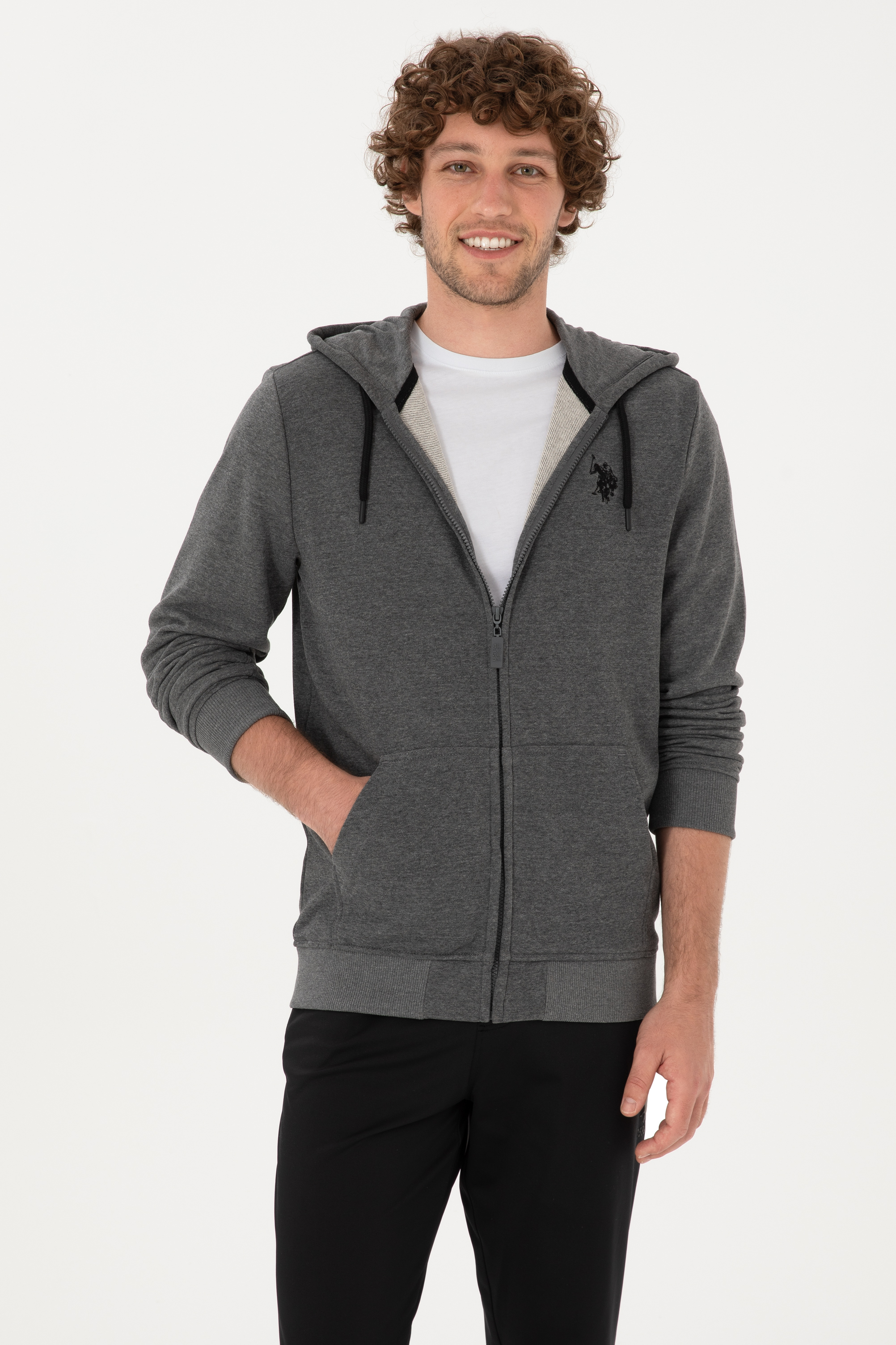ژاکت زغالی ملانژ رگولار مردانه یو اس پولو | US POLO ASSN