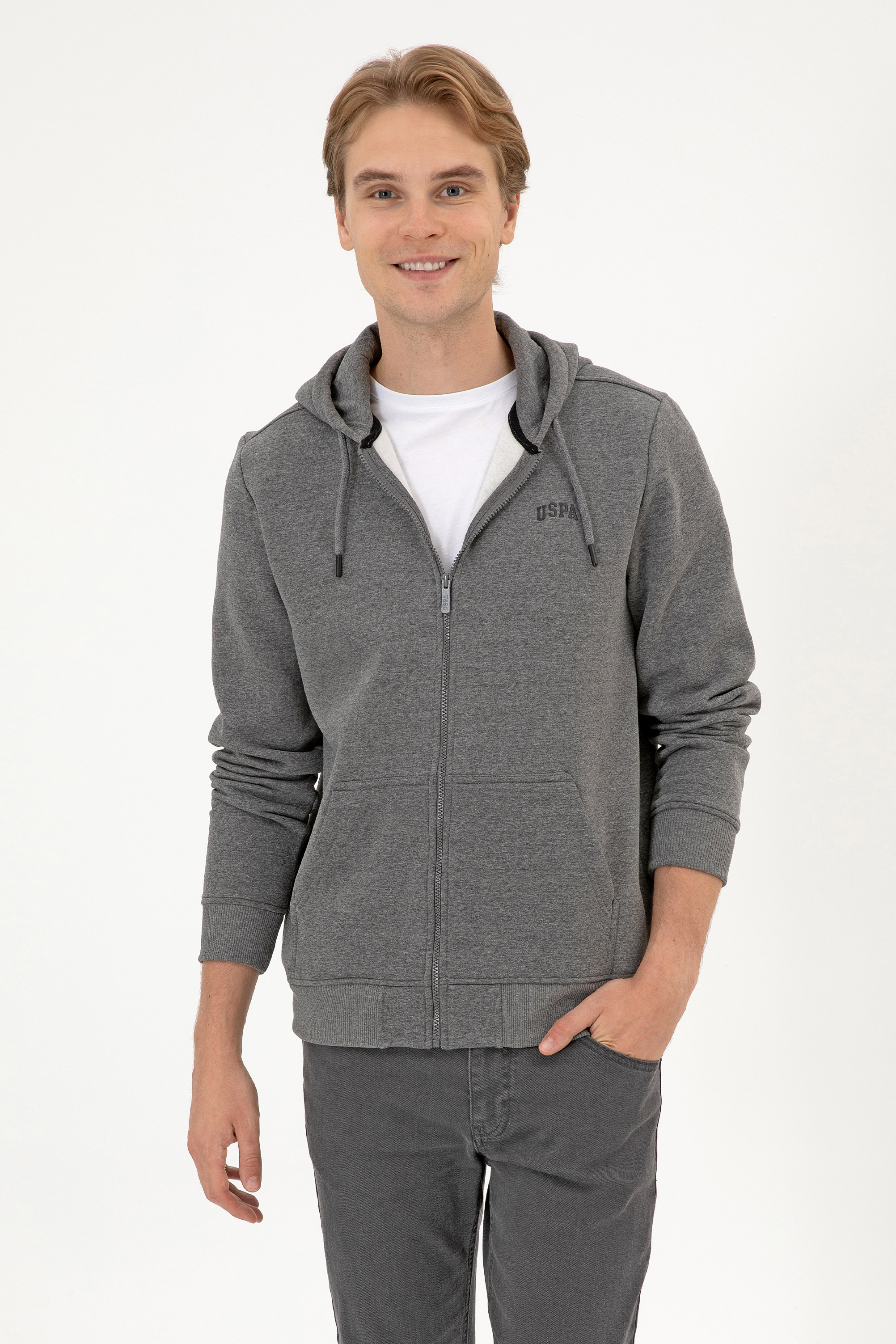 ژاکت زغالی ملانژ رگولار مردانه یو اس پولو | US POLO ASSN