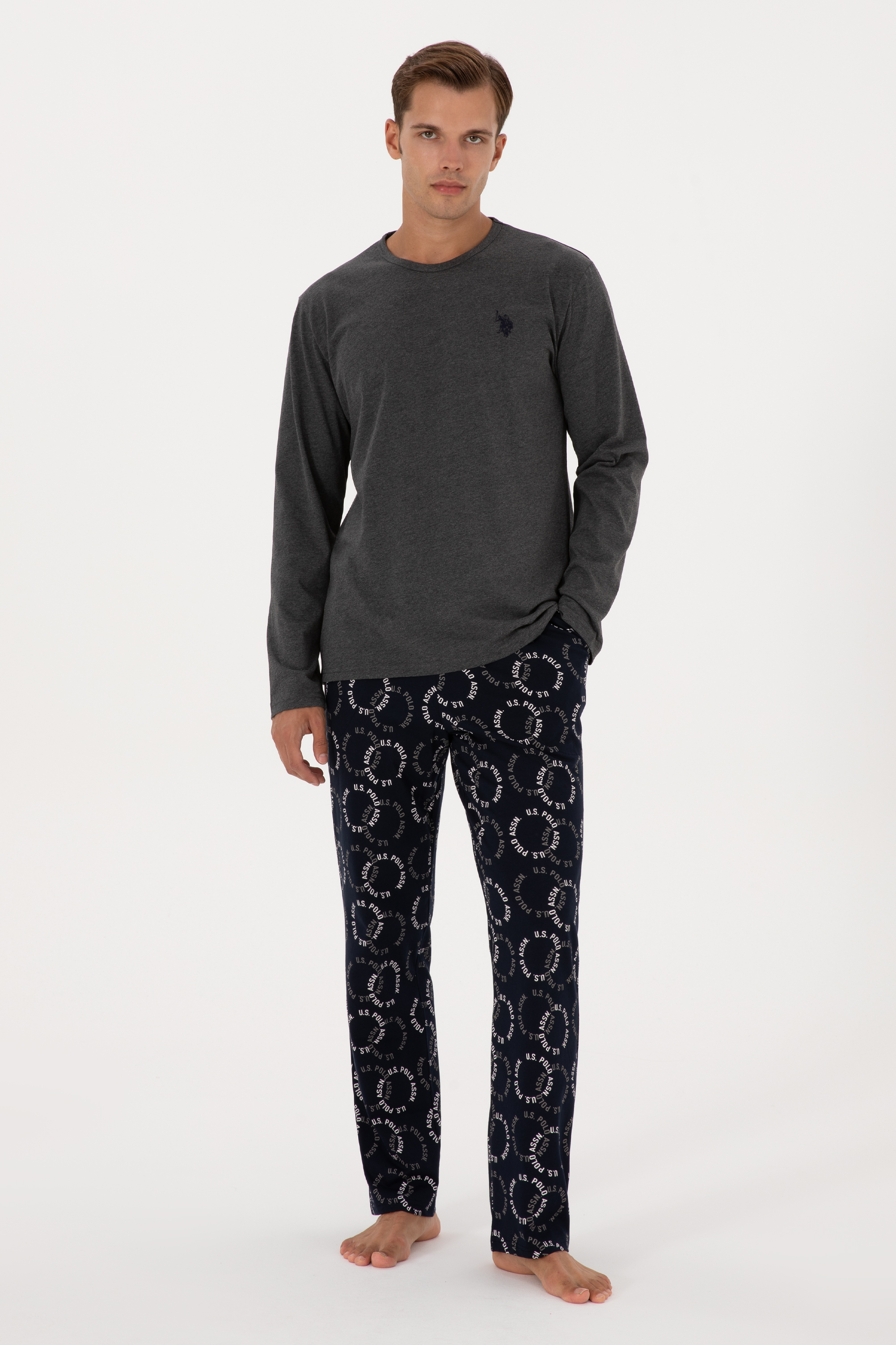 ست پیژامه زغالی ملانژ استاندارد فیت مردانه یو اس پولو | US POLO ASSN