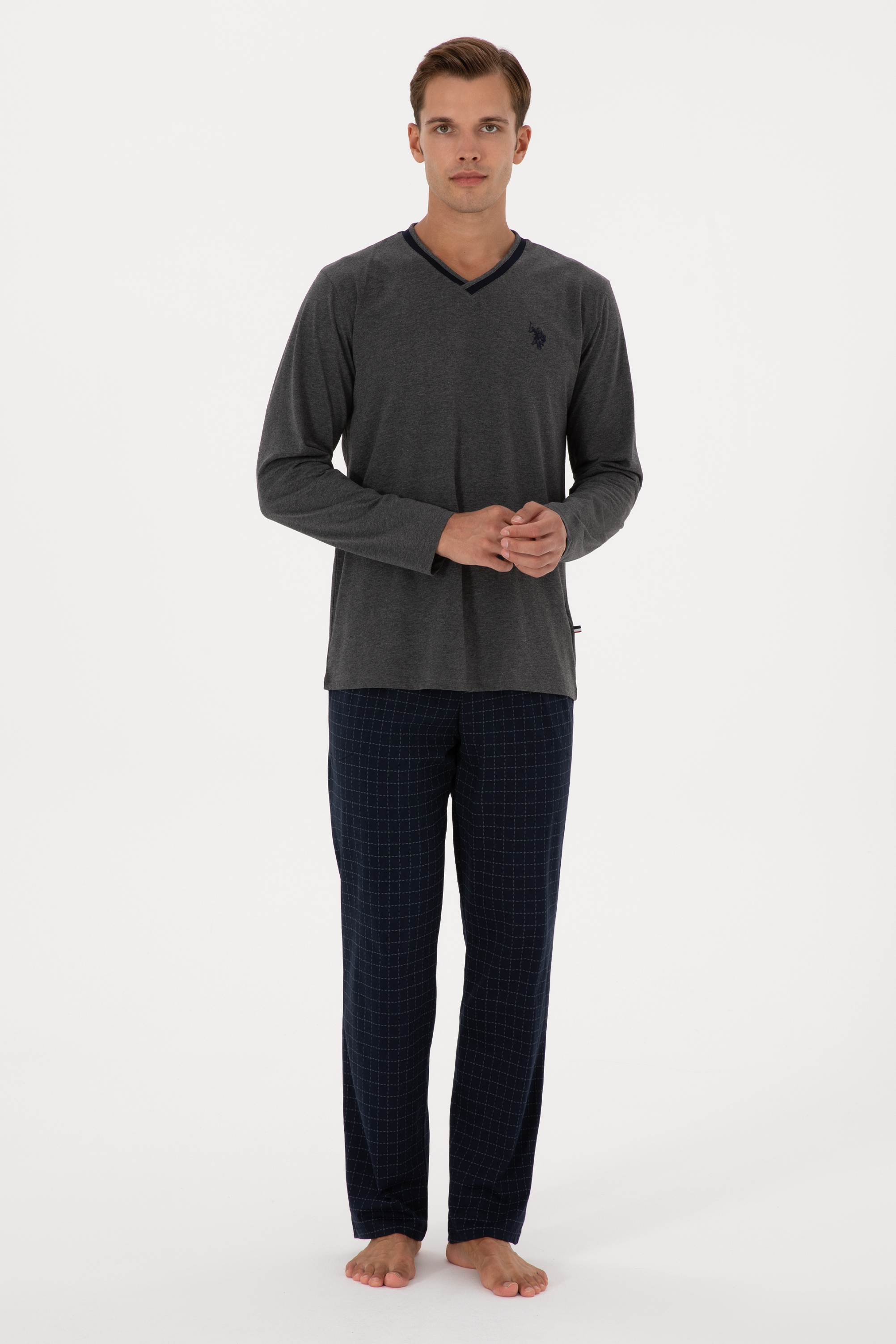 ست پیژامه زغالی ملانژ استاندارد فیت مردانه یو اس پولو | US POLO ASSN
