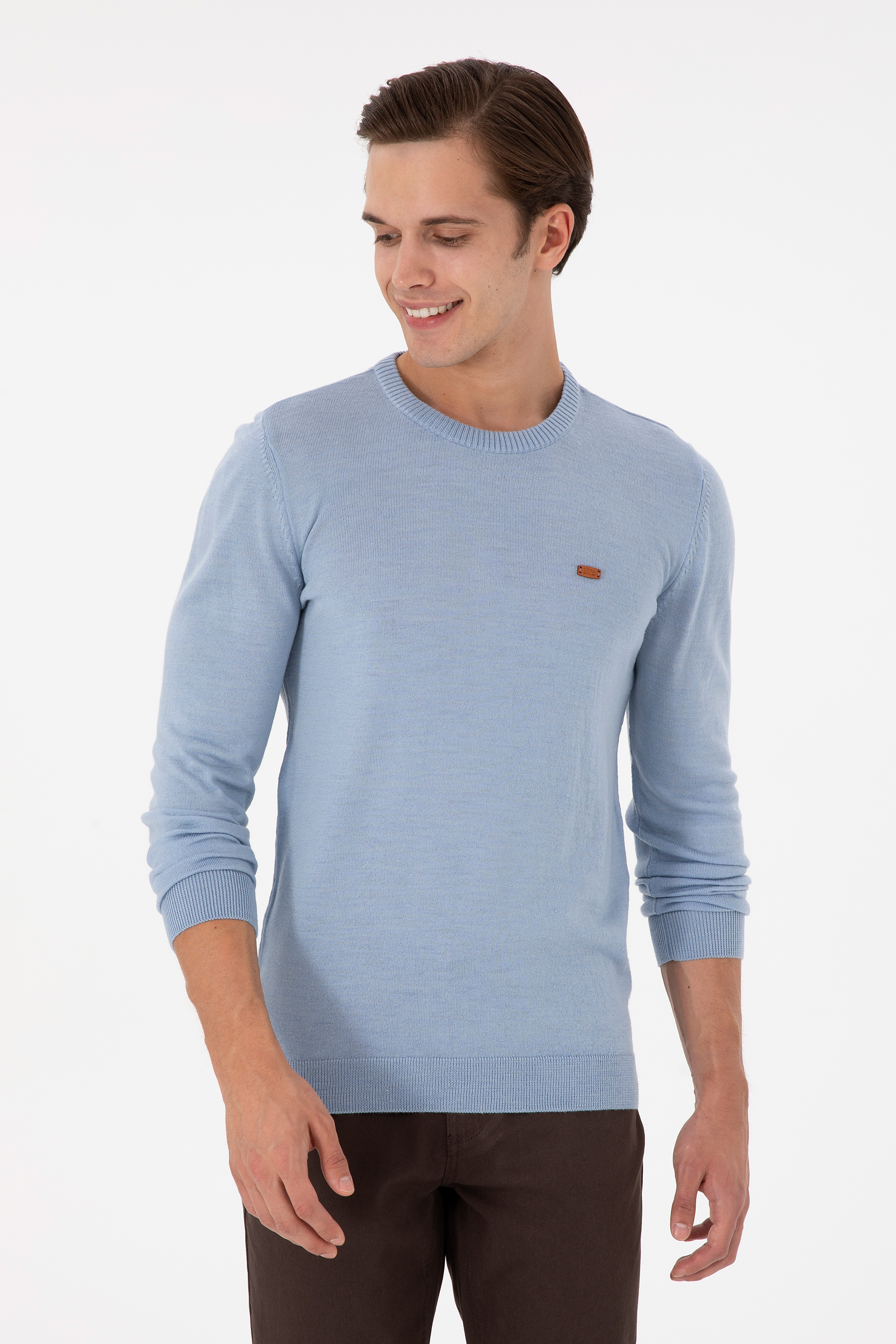 بافت یقه گرد آبی اندامی مردانه یو اس پولو | US POLO ASSN