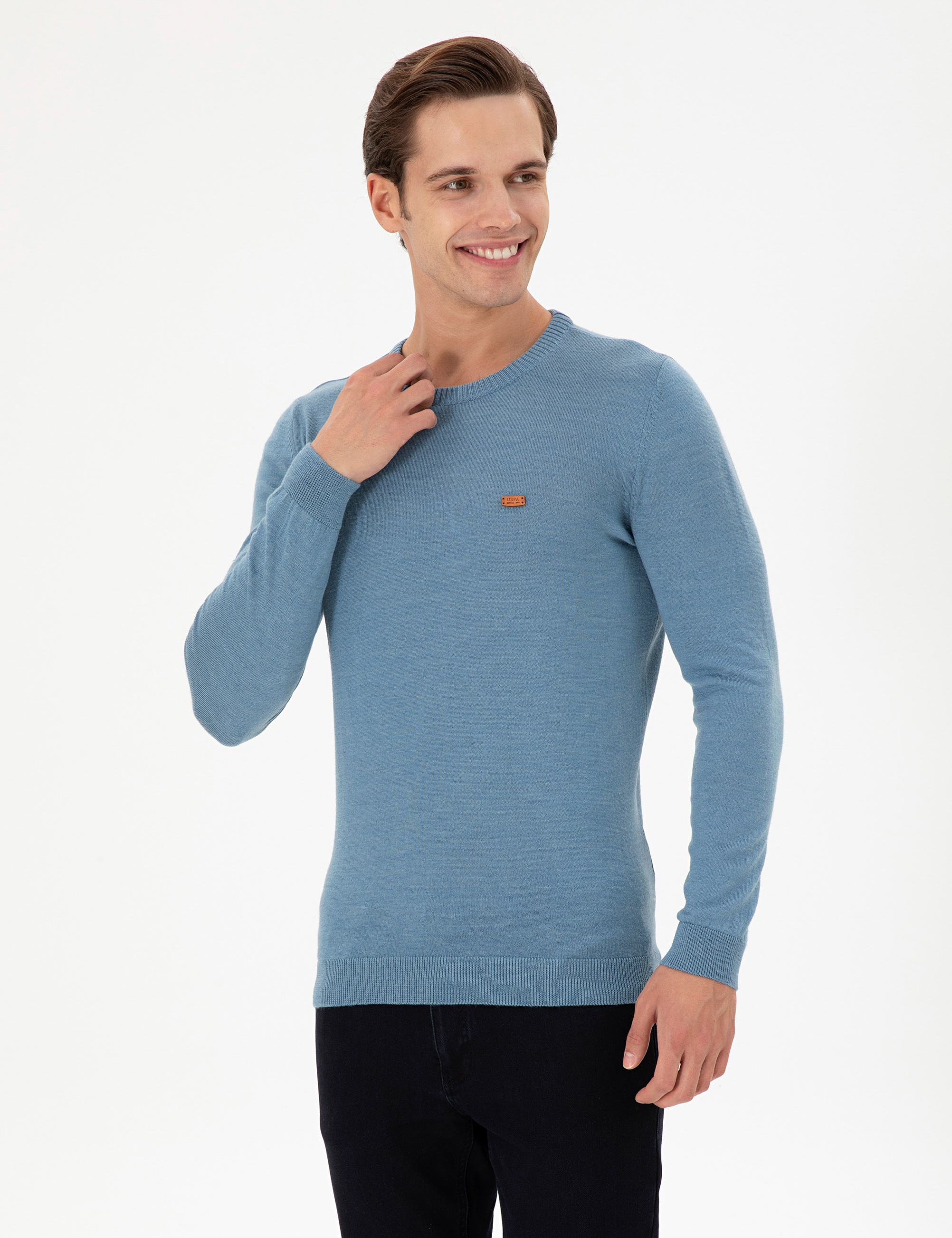 بافت یقه گرد آبی اندامی مردانه یو اس پولو | US POLO ASSN