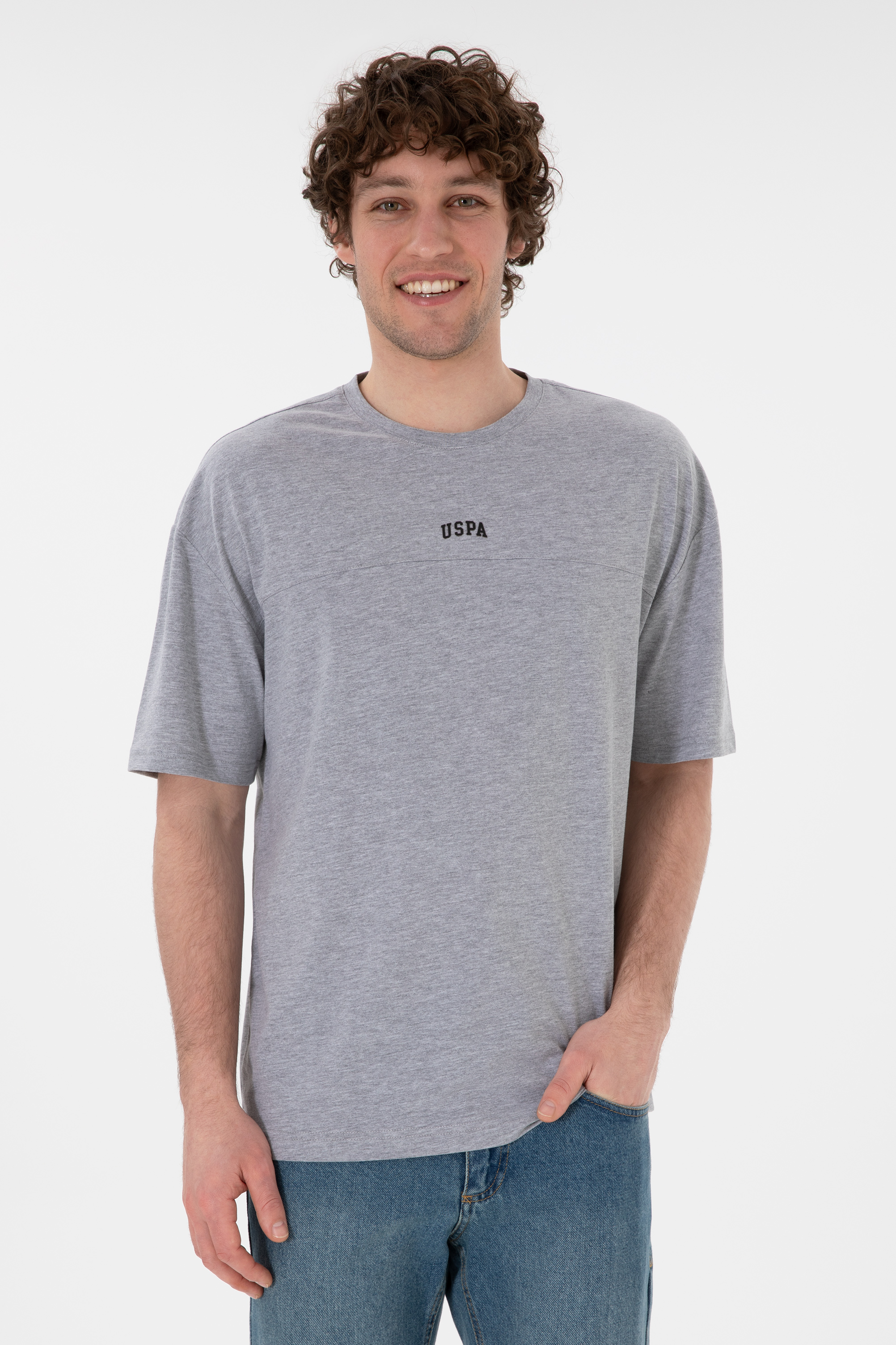 تی شرت یقه گرد خاکستری ملانژ ریلکس مردانه یو اس پولو | US POLO ASSN