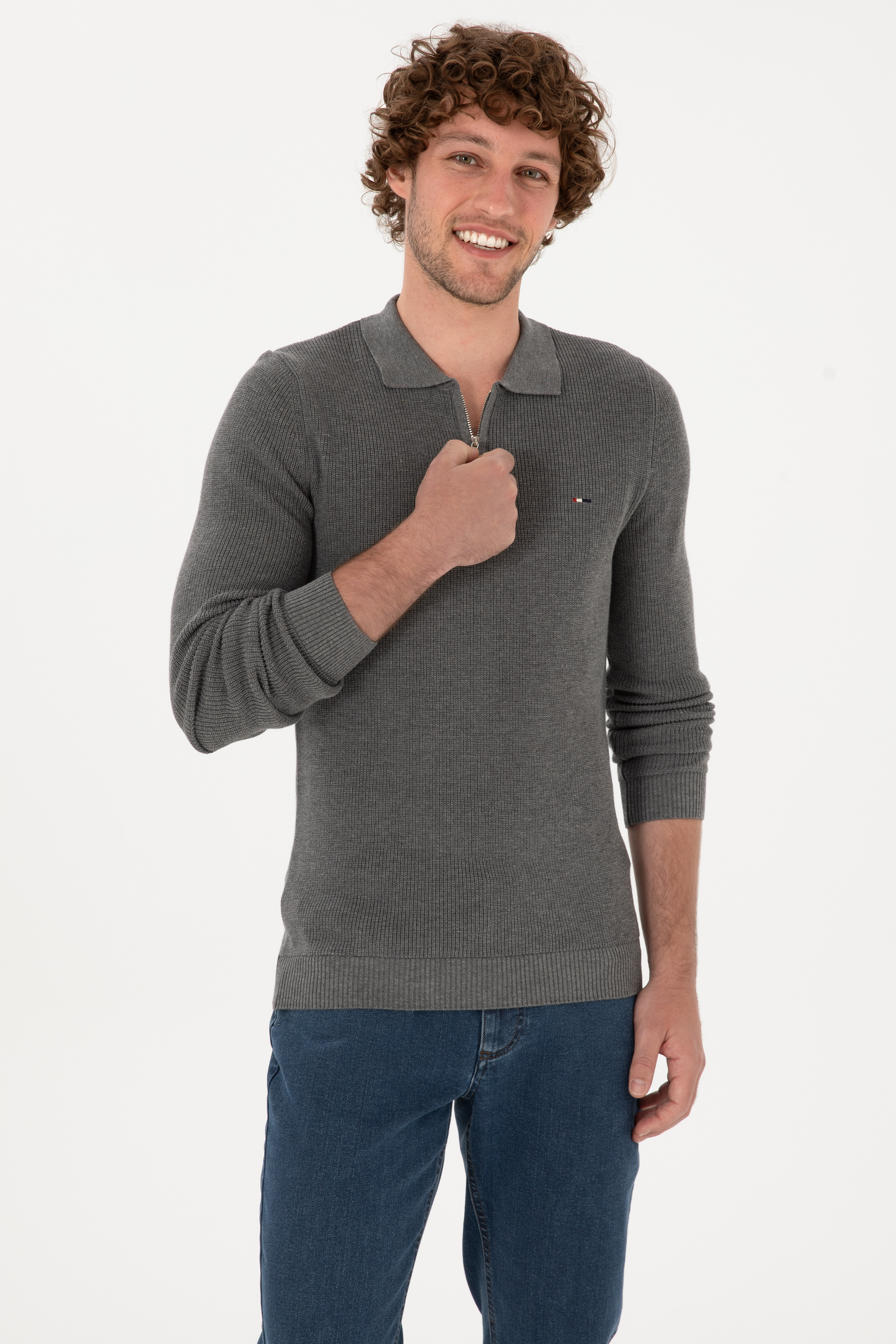 بافت بیسیک خاکستری ملانژ رگولار مردانه یو اس پولو | US POLO ASSN
