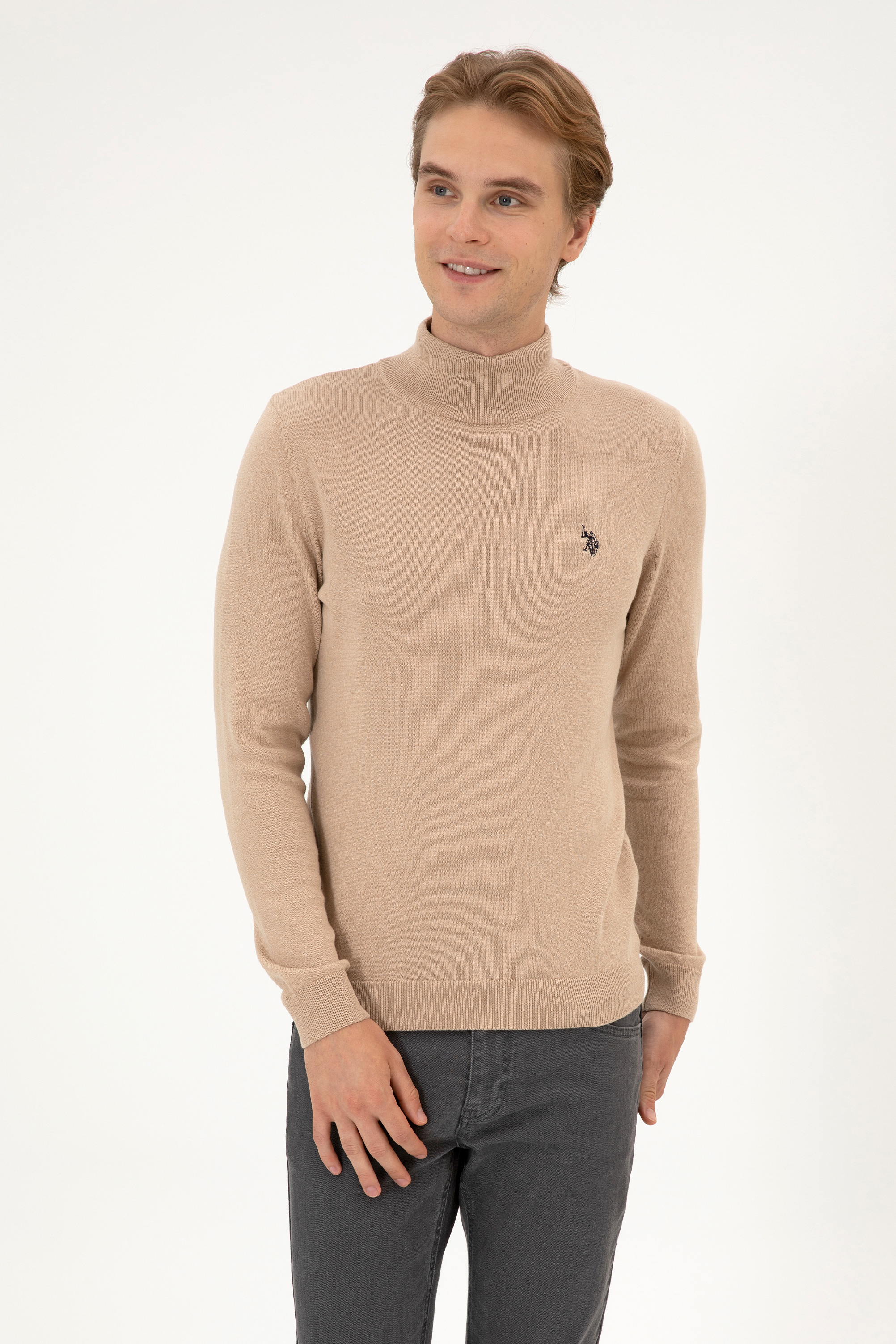 بافت بیسیک کرمی ملانژ اندامی مردانه یو اس پولو | US POLO ASSN