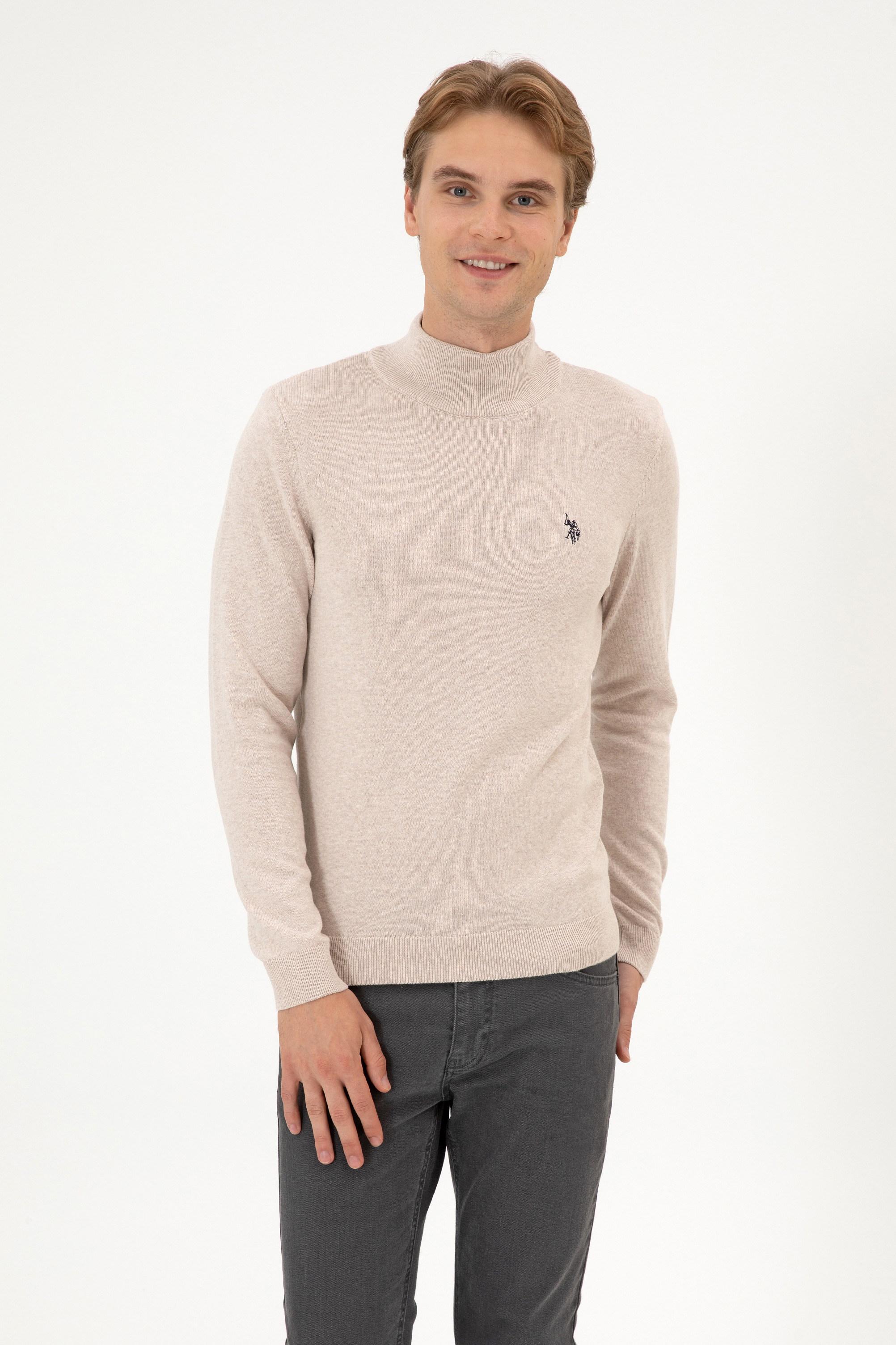 بافت بیسیک خاکستری ملانژ اندامی مردانه یو اس پولو | US POLO ASSN