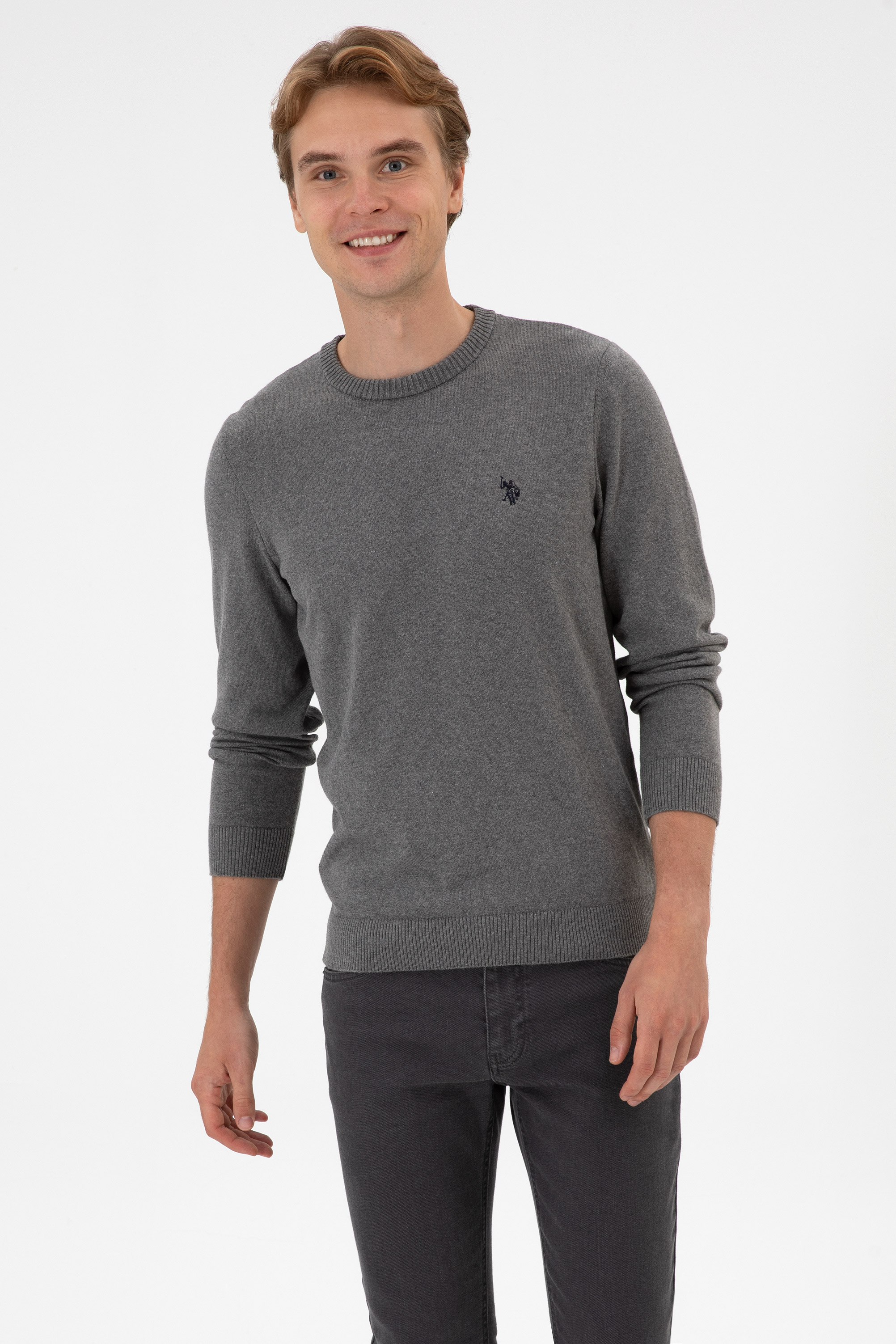 بافت بیسیک خاکستری ملانژ اندامی مردانه یو اس پولو | US POLO ASSN