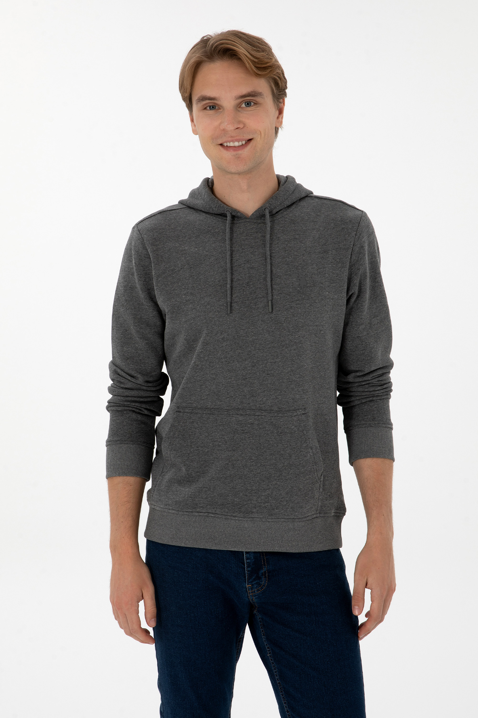 سویشرت بیسیک زغالی ملانژ رگولار مردانه یو اس پولو | US POLO ASSN