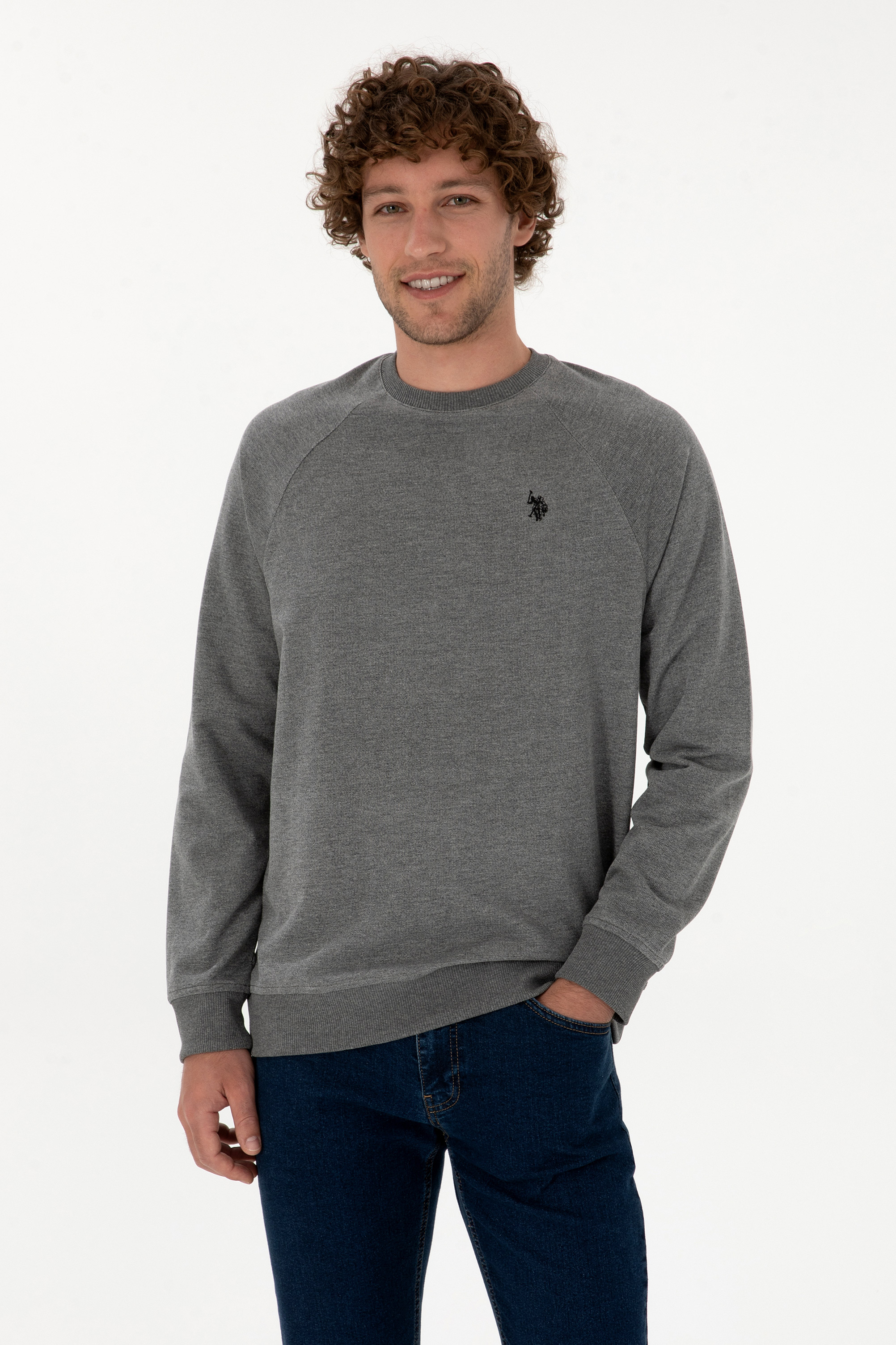 سویشرت بیسیک زغالی ملانژ رگولار مردانه یو اس پولو | US POLO ASSN