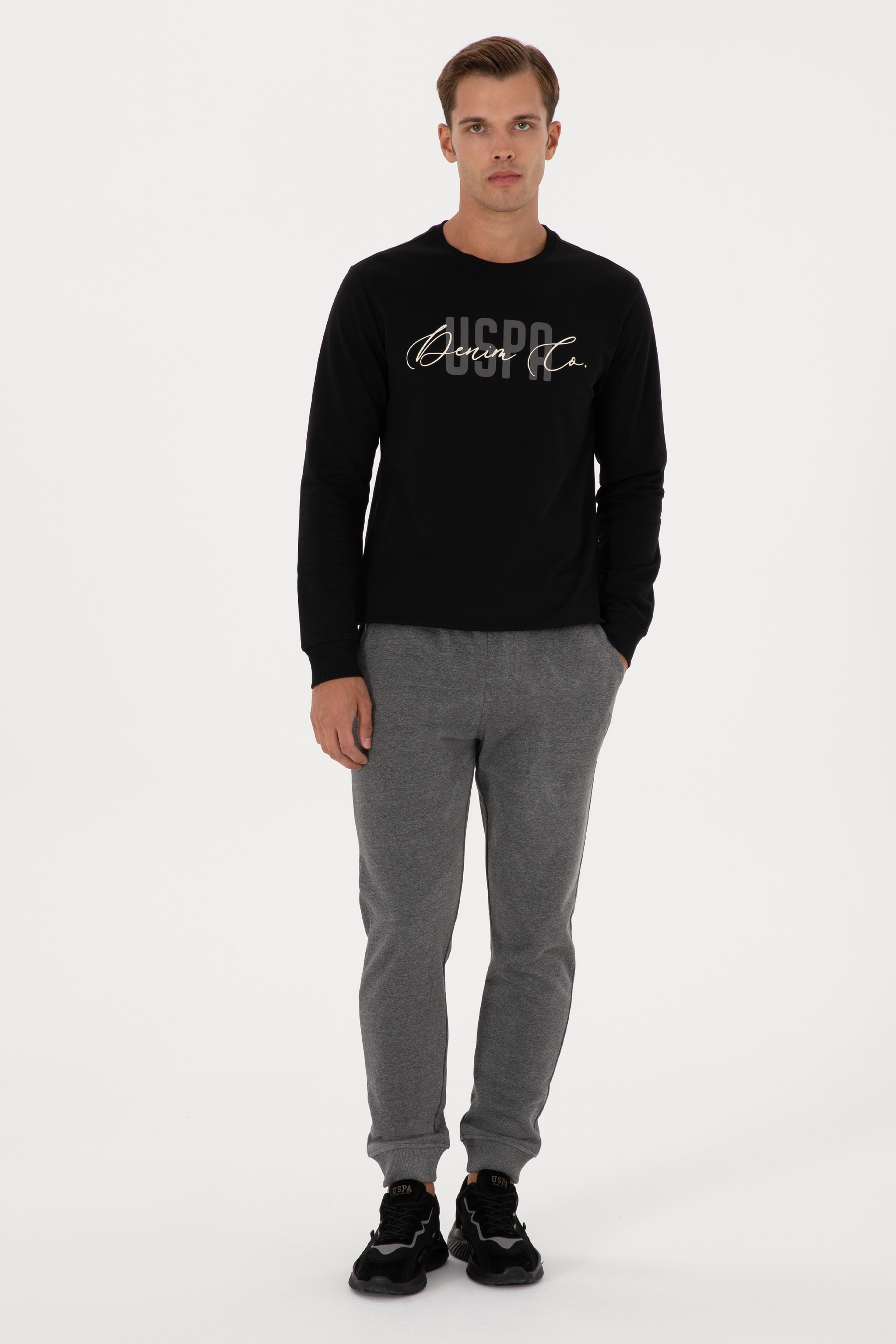 شلوار ورزشی زغالی ملانژ اندامی مردانه یو اس پولو | US POLO ASSN